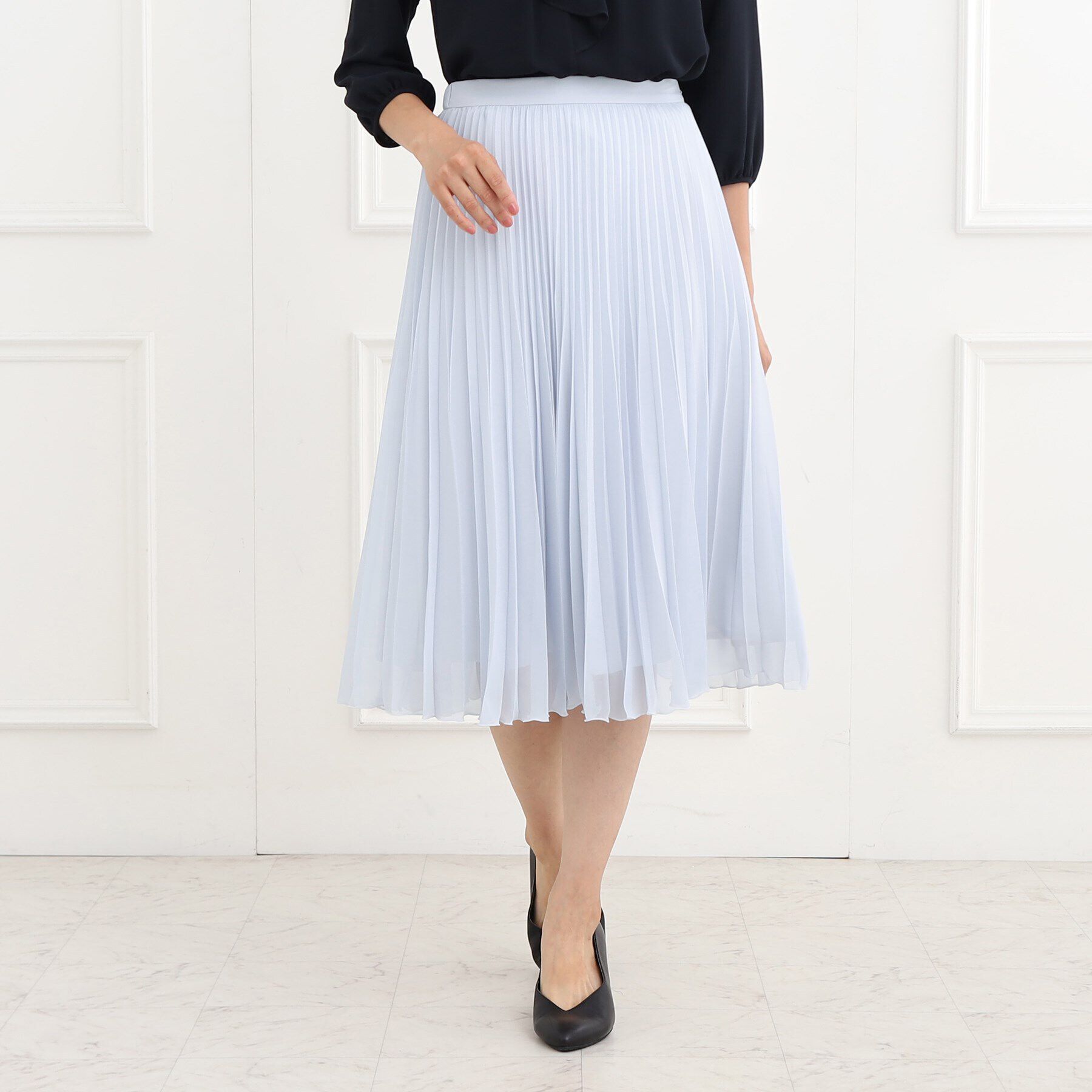 Reflect「【フォーマル/洗える】シフォンジョーゼットプリーツスカート」|スカート|サックスブルー(09