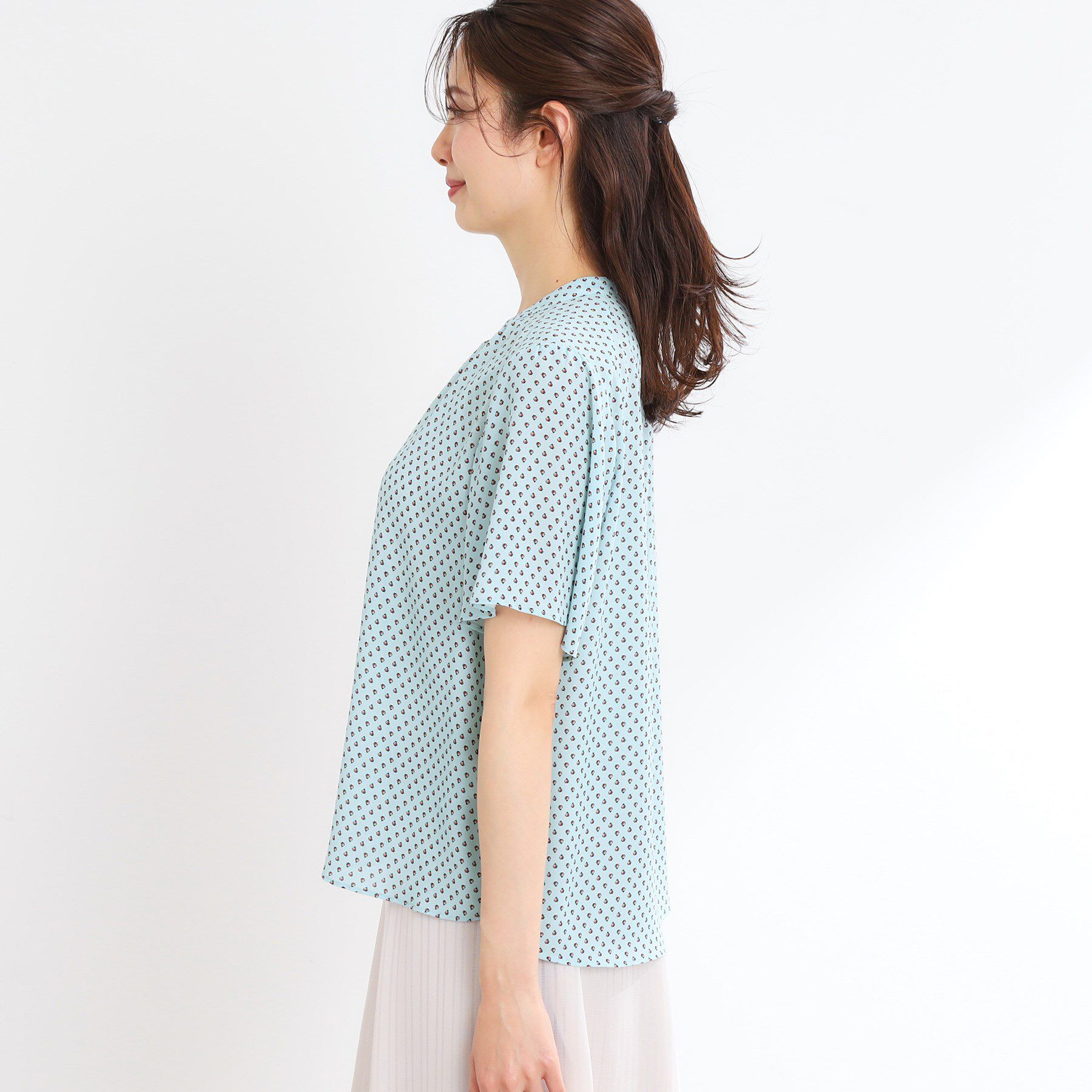 Reflect「【マシンウォッシュ可】五分袖コツキプリントブラウス」|シャツ・ブラウス|