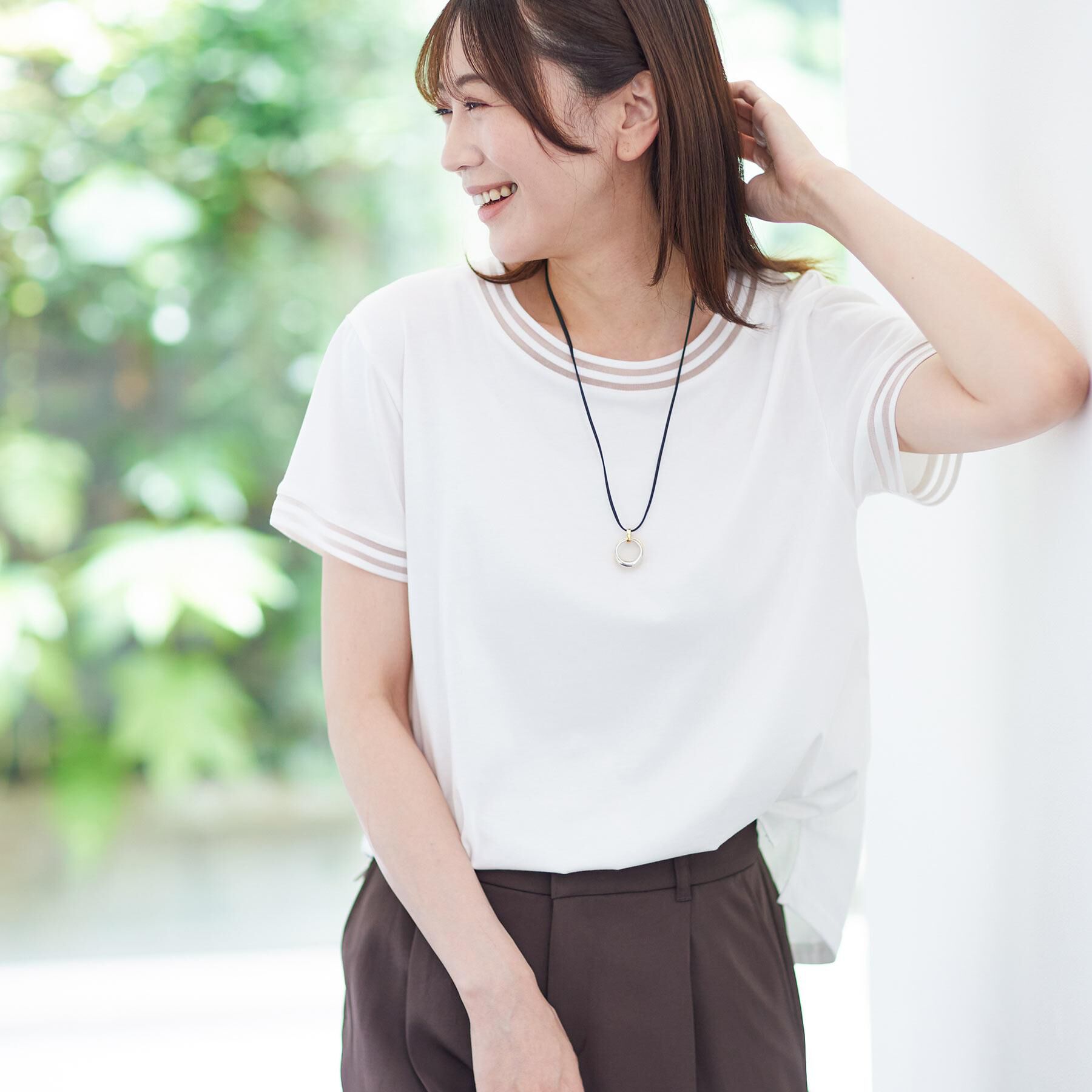 Reflect「【インナーにおすすめ◎】シアーネックデザインプルオーバー」|Tシャツ・カットソー|オフホワイト(003