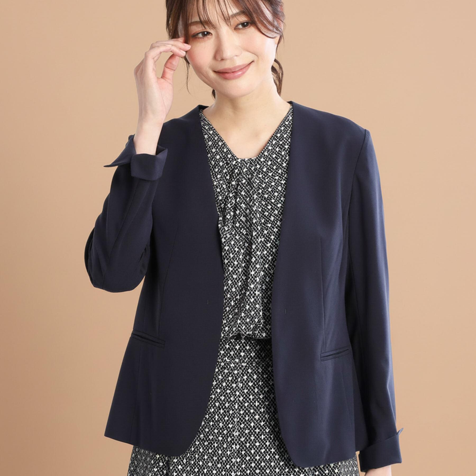 Reflect「【洗える／セットアップ可】ノーカラージャケット」|ノーカラージャケット|ネイビー(094)