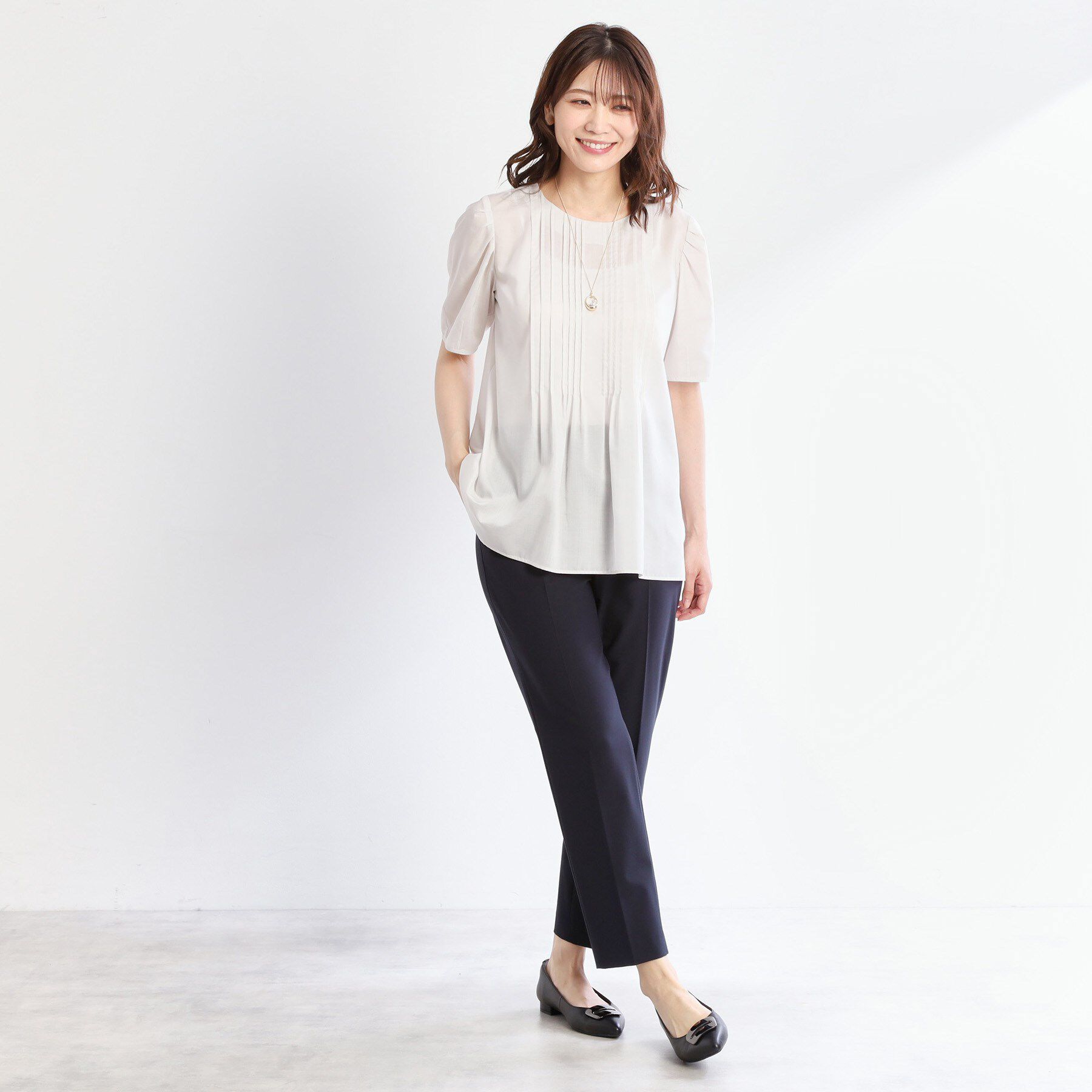 Reflect「【すっきり見え！長め丈】ピンタックデザインチュニックブラウス」|シャツ・ブラウス|