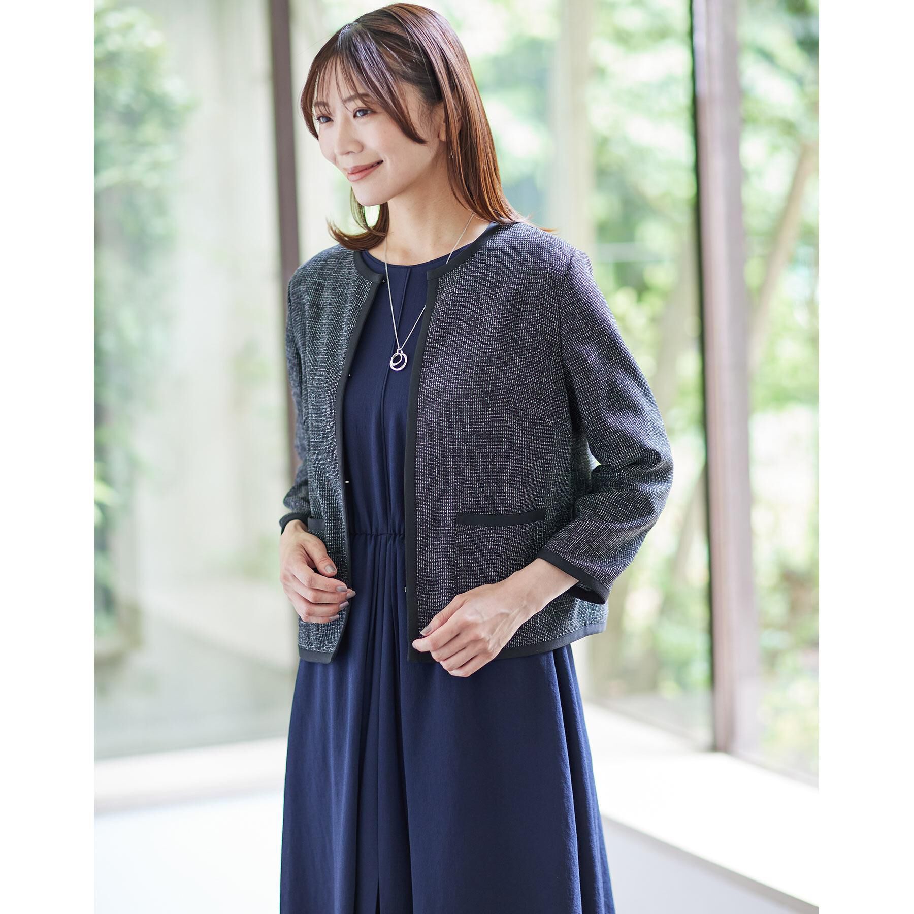 Reflect「【軽い着心地】メッシュツイードジャケット」|ノーカラージャケット|