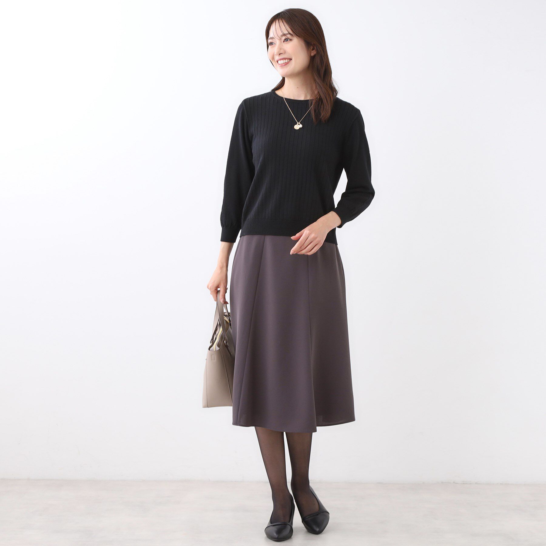 Reflect「【WEB先行カラーあり／インナーにおすすめ◎／アンサンブル可】すっきり見え縦編み柄ニット」|ニット・セーター|