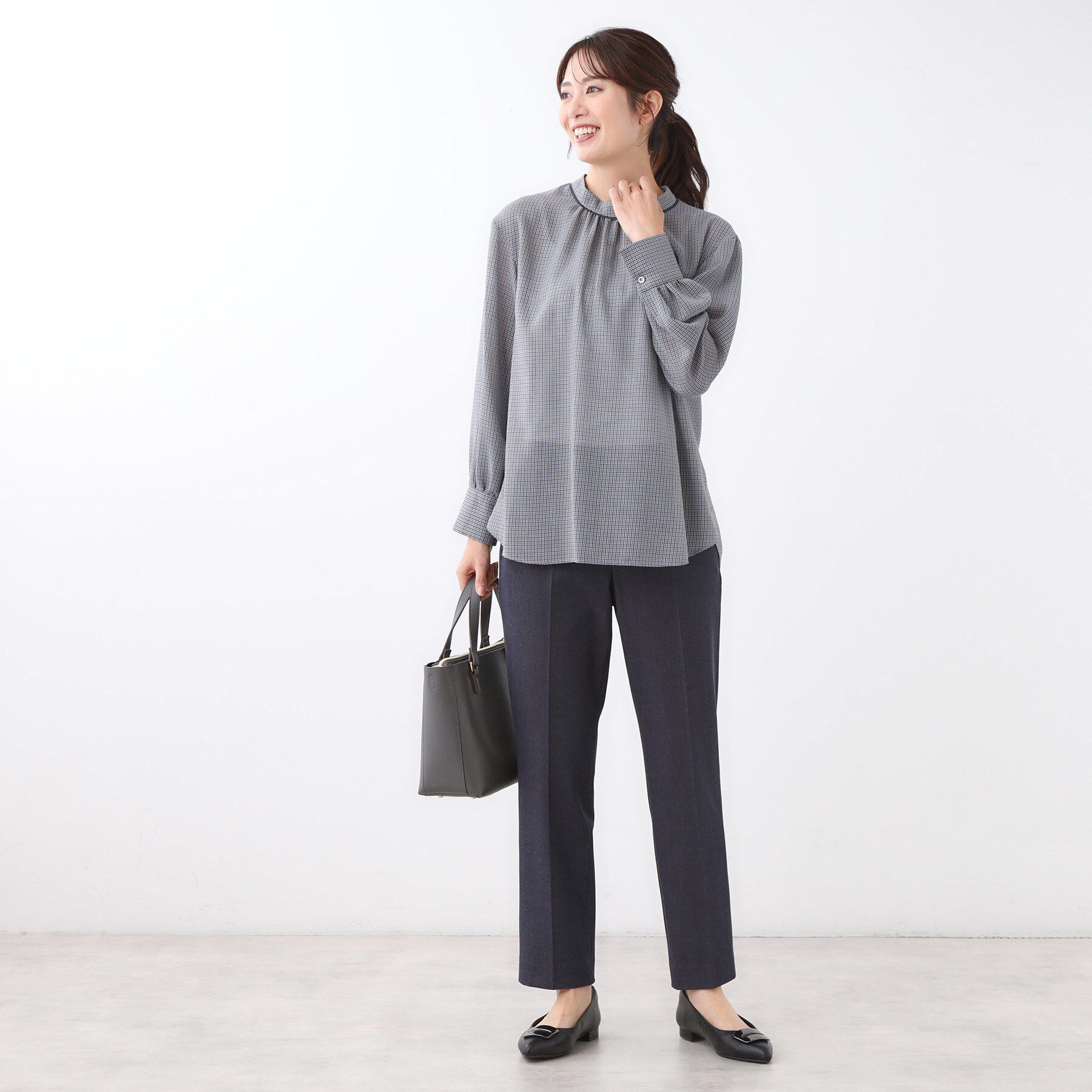 Reflect「【長め丈／ドライタッチ】ガンクラブチェック柄ブラウス」|シャツ・ブラウス|