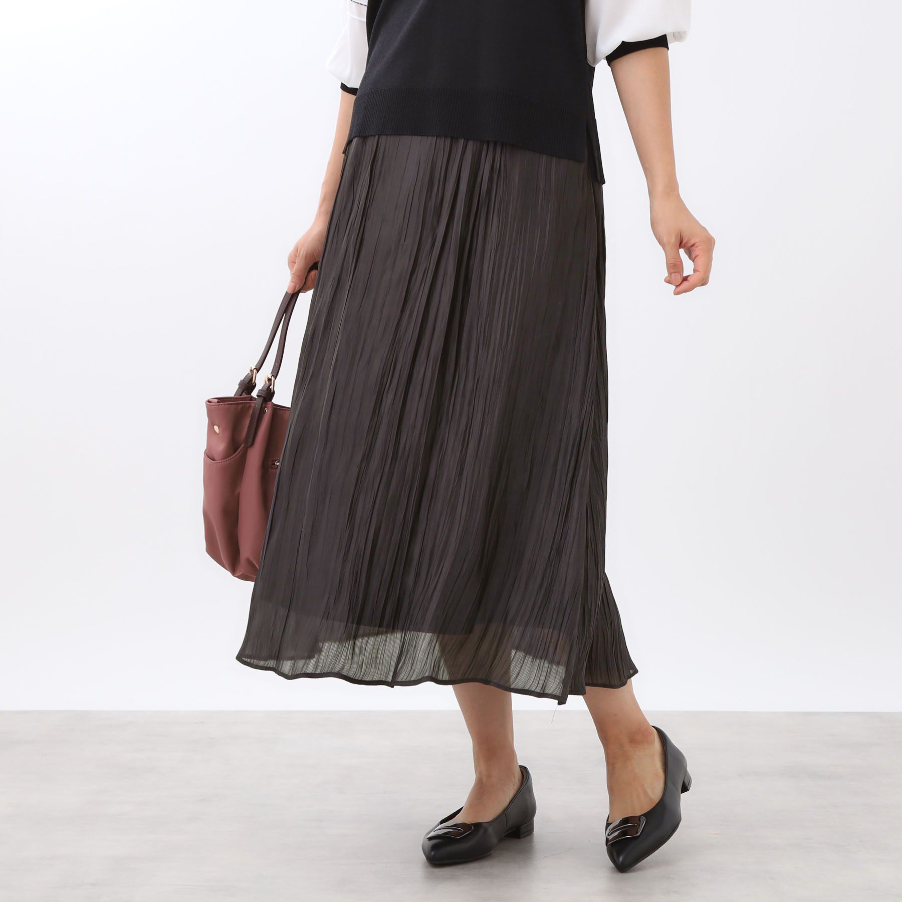 Reflect「【秋映え／華やかな揺れ感】ワッシャー加工タックフレアロングスカート」|スカート|