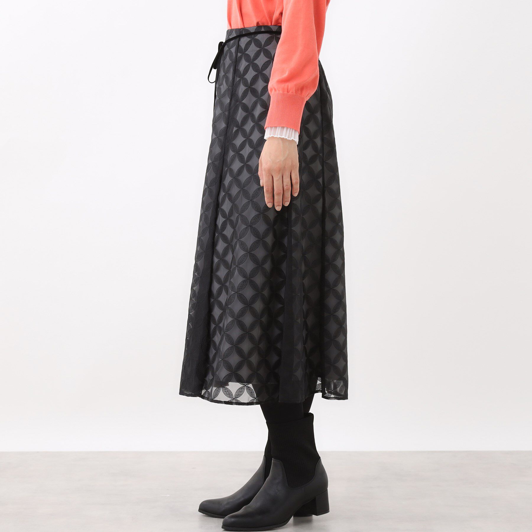 Reflect「【ウエストリボン付き】フラワー柄シアーフレアスカート」|スカート|