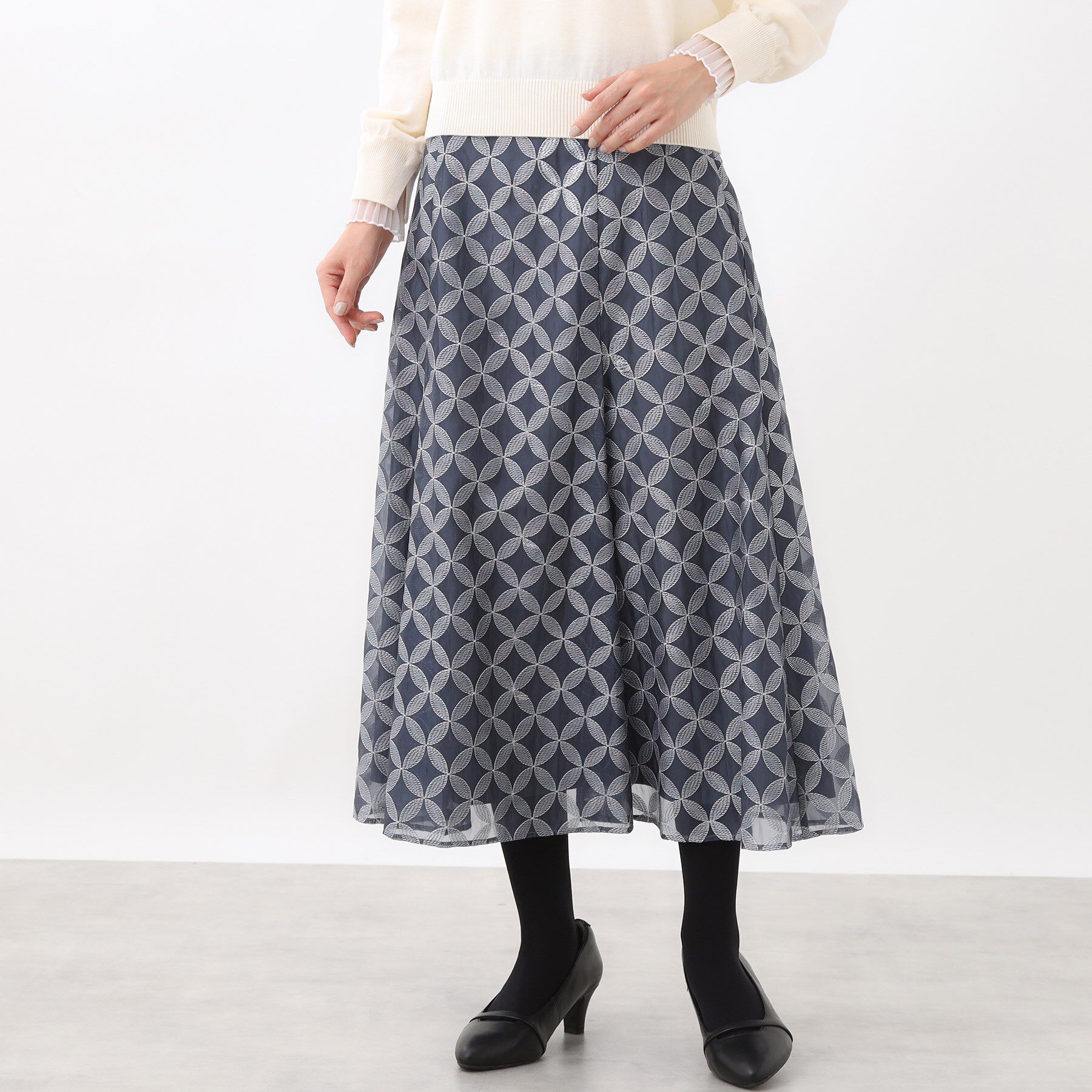 Reflect「【ウエストリボン付き】フラワー柄シアーフレアスカート」|スカート|