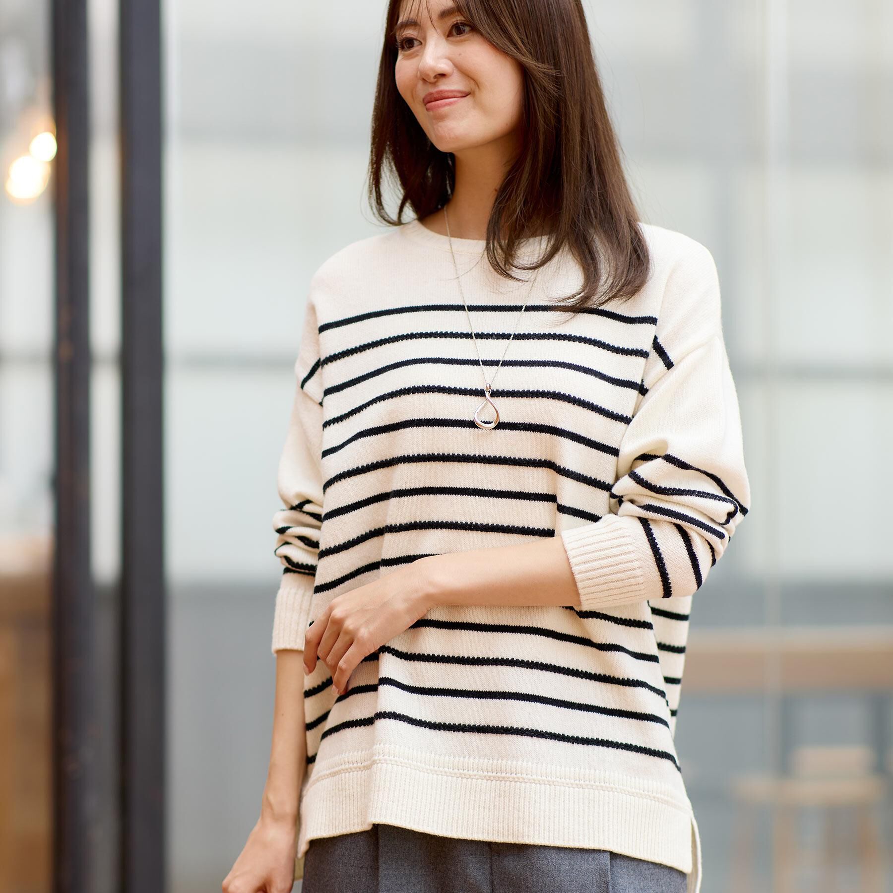 Reflect「【ゆったり着られる◎】ボートネックボーダーニット」|ニット・セーター|