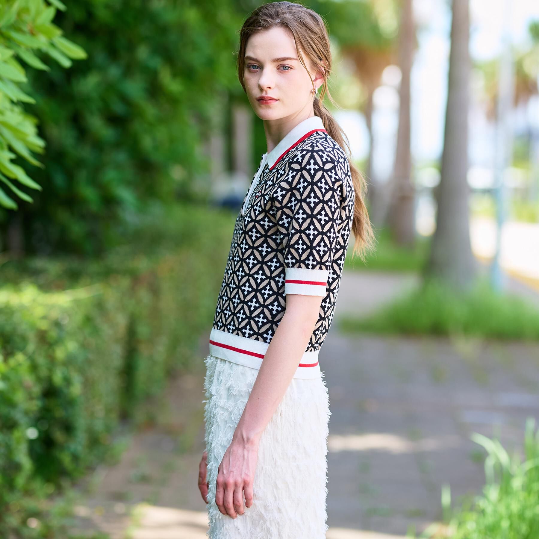 DRESSTERIOR「【コットン100％/オリジナル柄】オーバーラップサークルポロニット」|ニット・セーター|