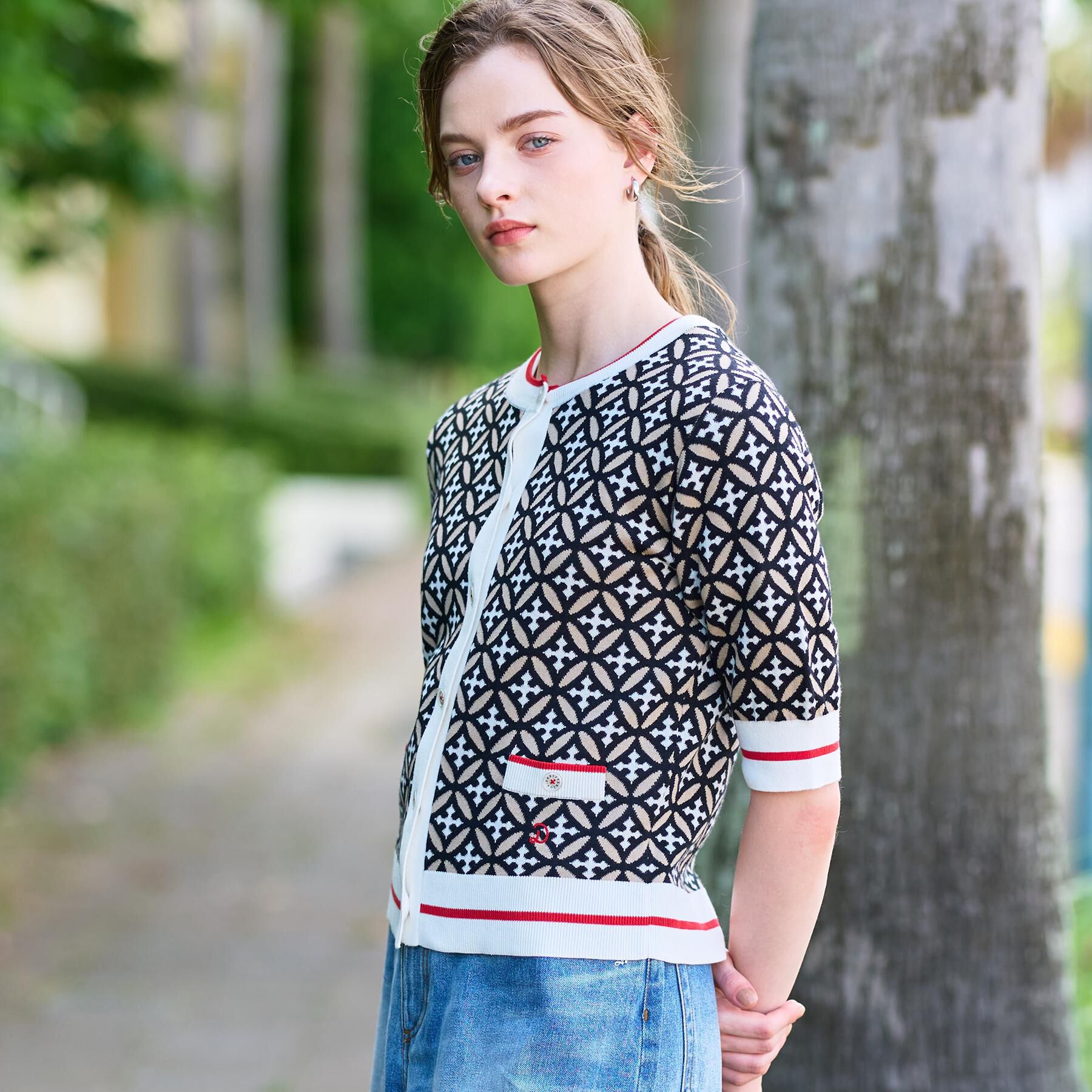 DRESSTERIOR「オーバーラップサークルハーフスリーブカーディガン」|カーディガン|