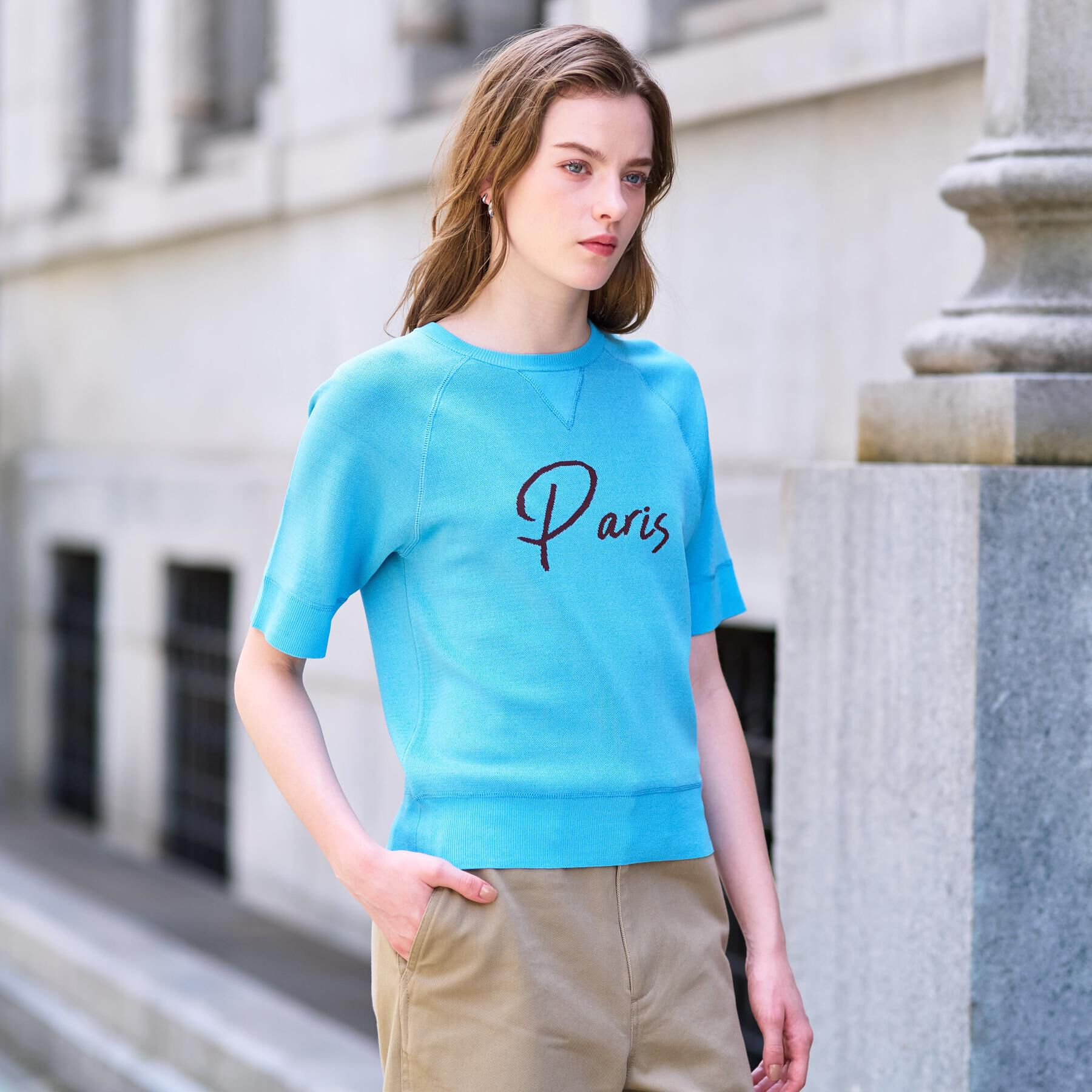 DRESSTERIOR「【洗える/オリジナルロゴ】Parisハーフスリーブジャカードニット」|ニット・セーター|