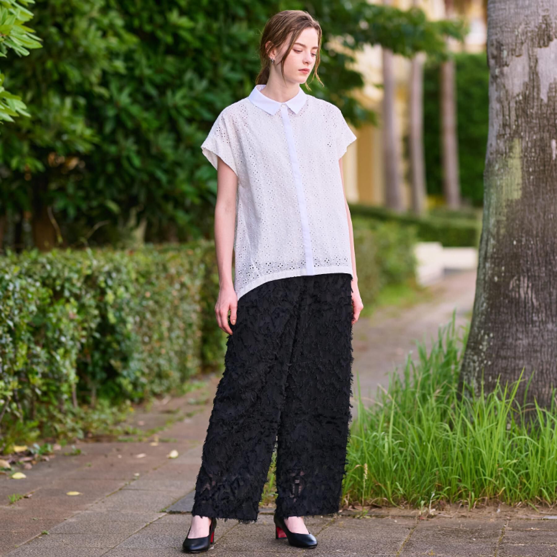 DRESSTERIOR「【洗える/コットン100％】イレギュラーヘムレースシャツ」|シャツ・ブラウス|