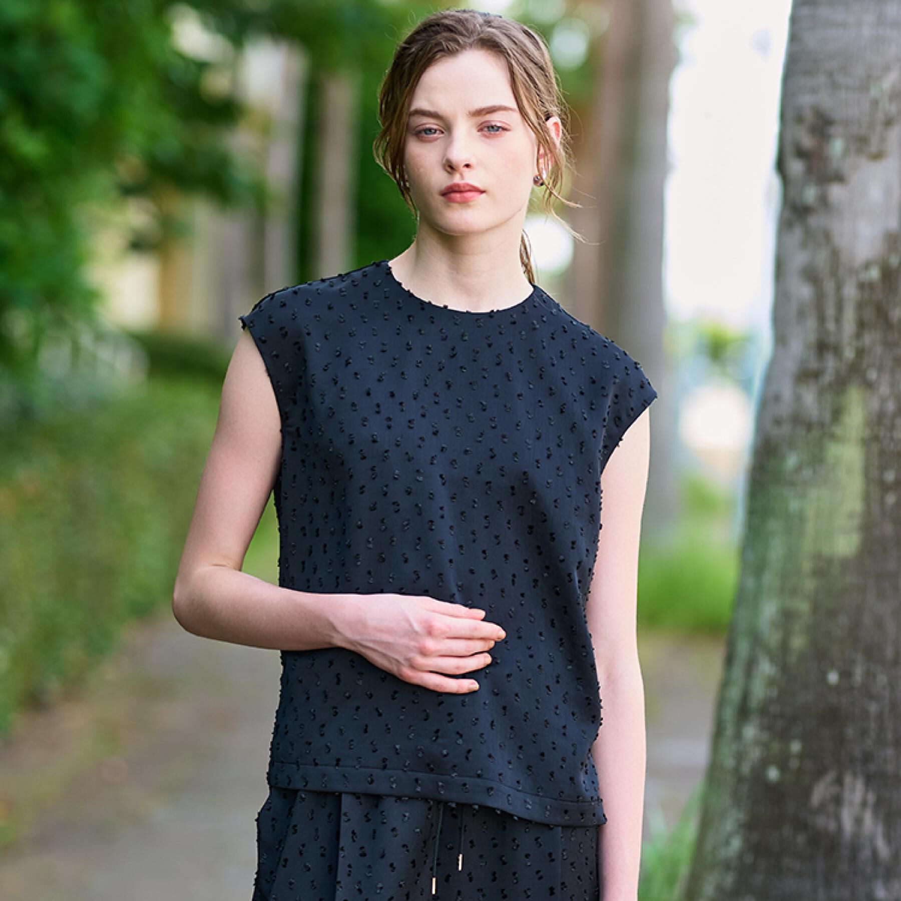 DRESSTERIOR「【セットアップ可/イージーケア】ドビーサテンフレンチスリーブブラウス」|シャツ・ブラウス|