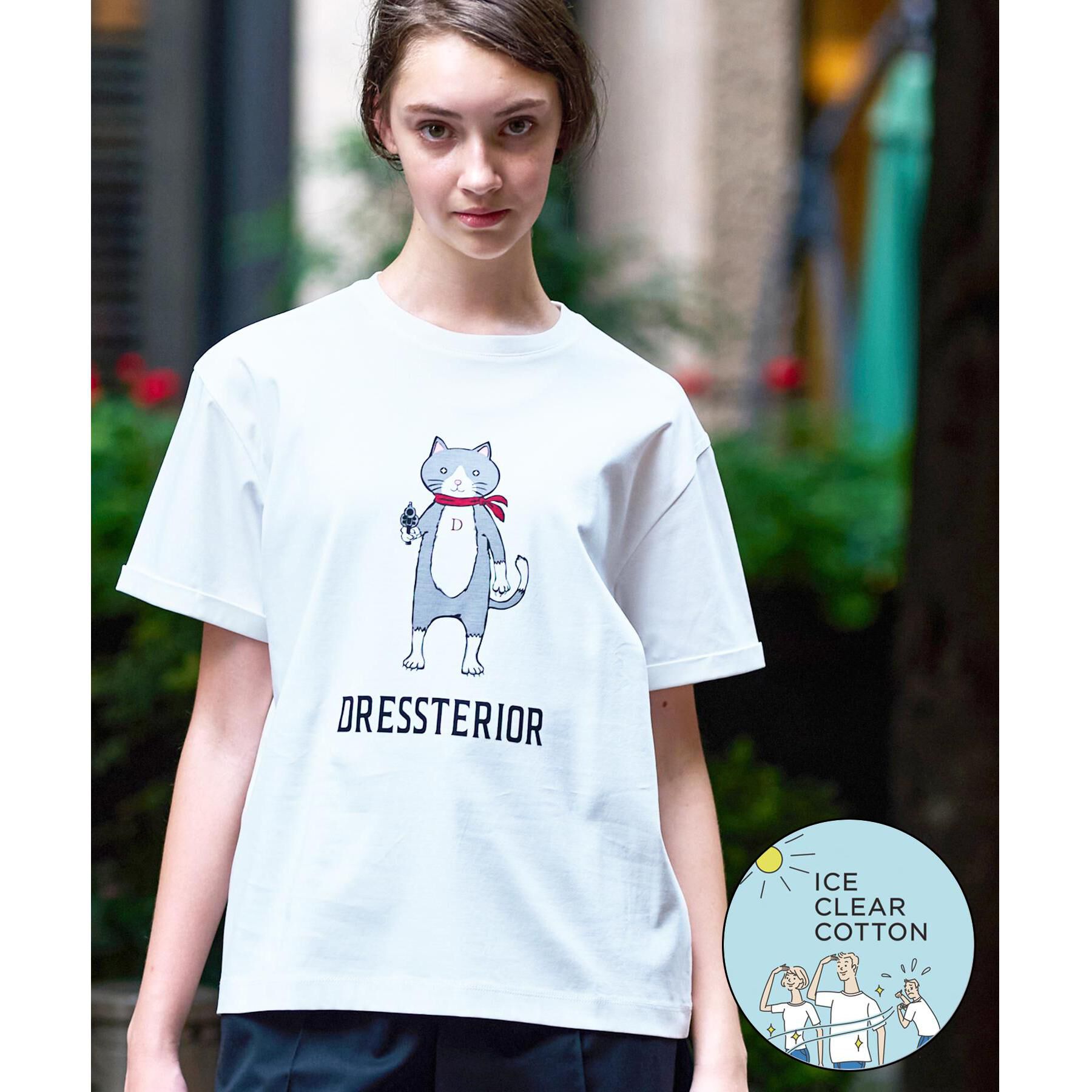 DRESSTERIOR「【接触冷感／抗菌防臭／消臭】アイスクリアコットンキャットTシャツ」|Tシャツ・カットソー|ホワイト(001)