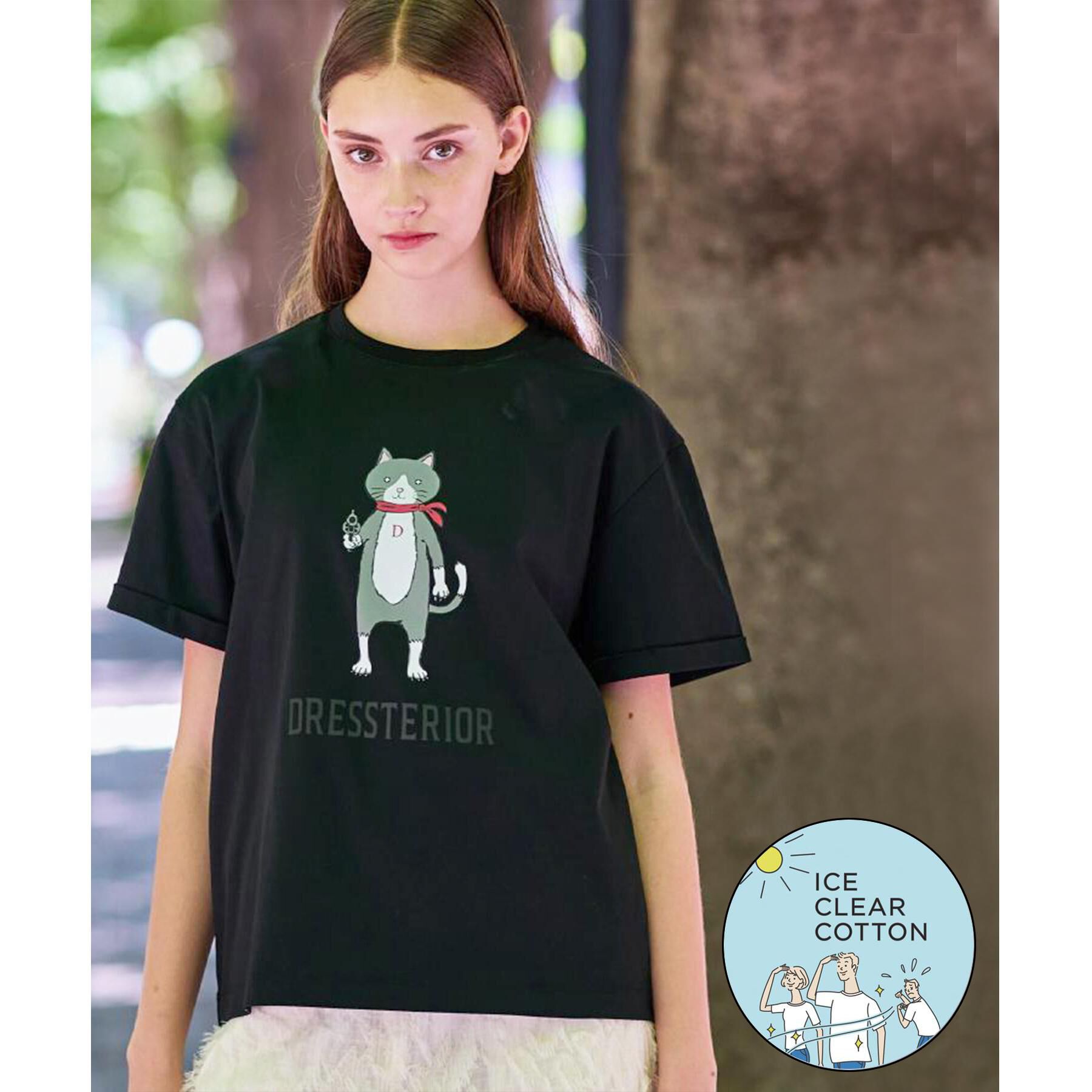 DRESSTERIOR「【接触冷感／抗菌防臭／消臭】アイスクリアコットンキャットTシャツ」|Tシャツ・カットソー|ブラック(019)