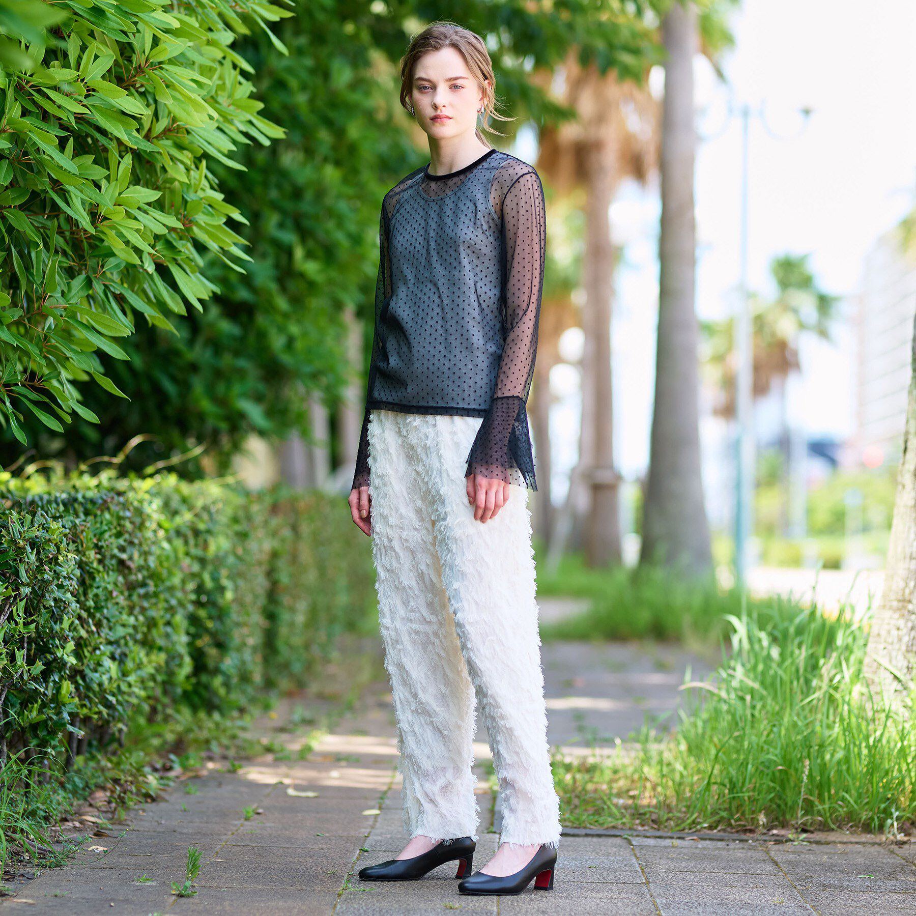 DRESSTERIOR「【洗える/シアー素材】シアードットベルスリーブカットソー」|Tシャツ・カットソー|