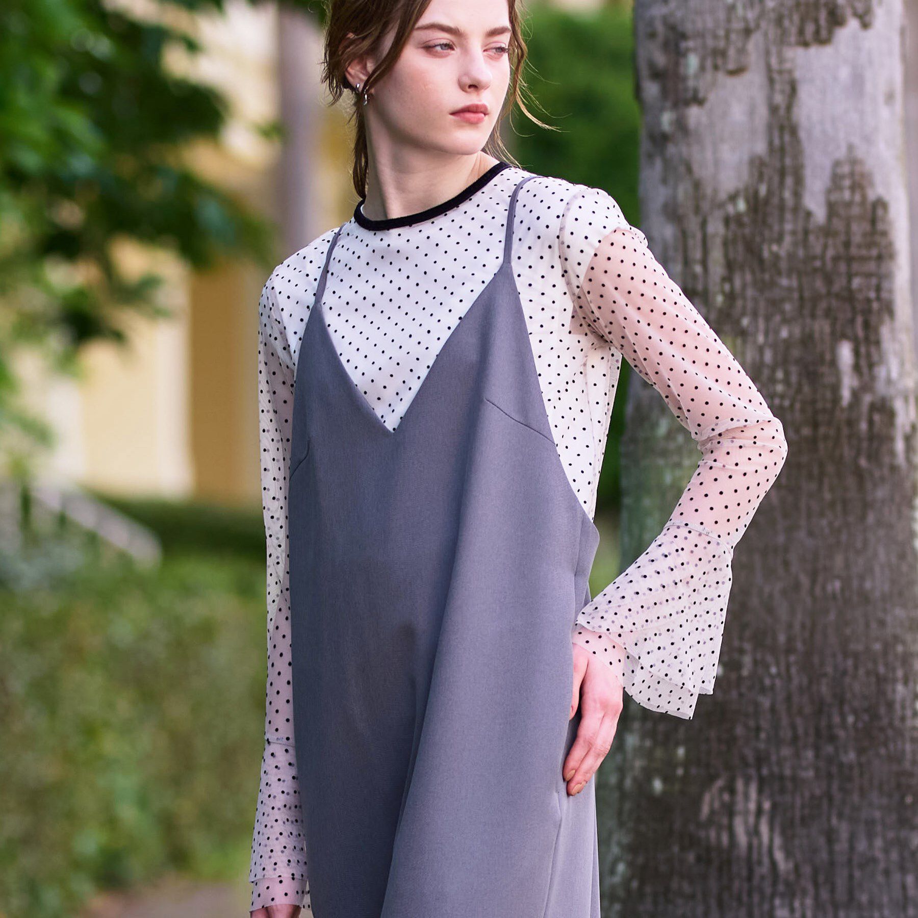 DRESSTERIOR「【洗える/シアー素材】シアードットベルスリーブカットソー」|Tシャツ・カットソー|イエロー(131)