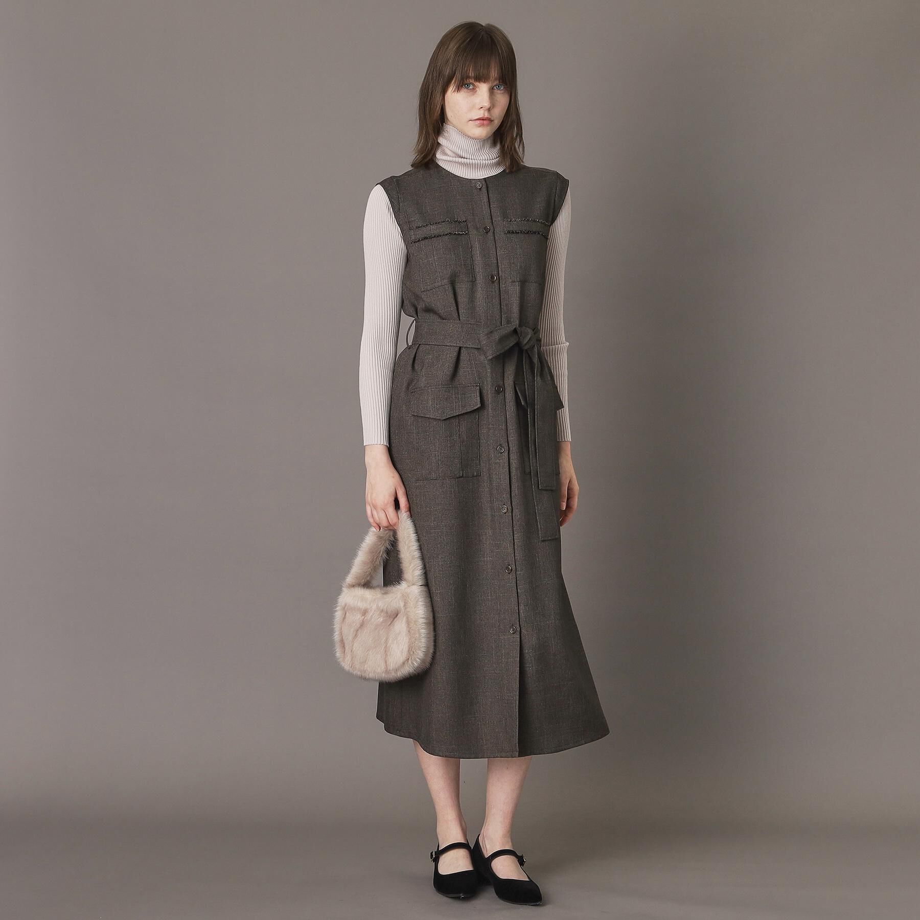 DRESSTERIOR「【洗える/前開きボタン】ウォッシャブルツイードライクワンピース」|ワンピース|