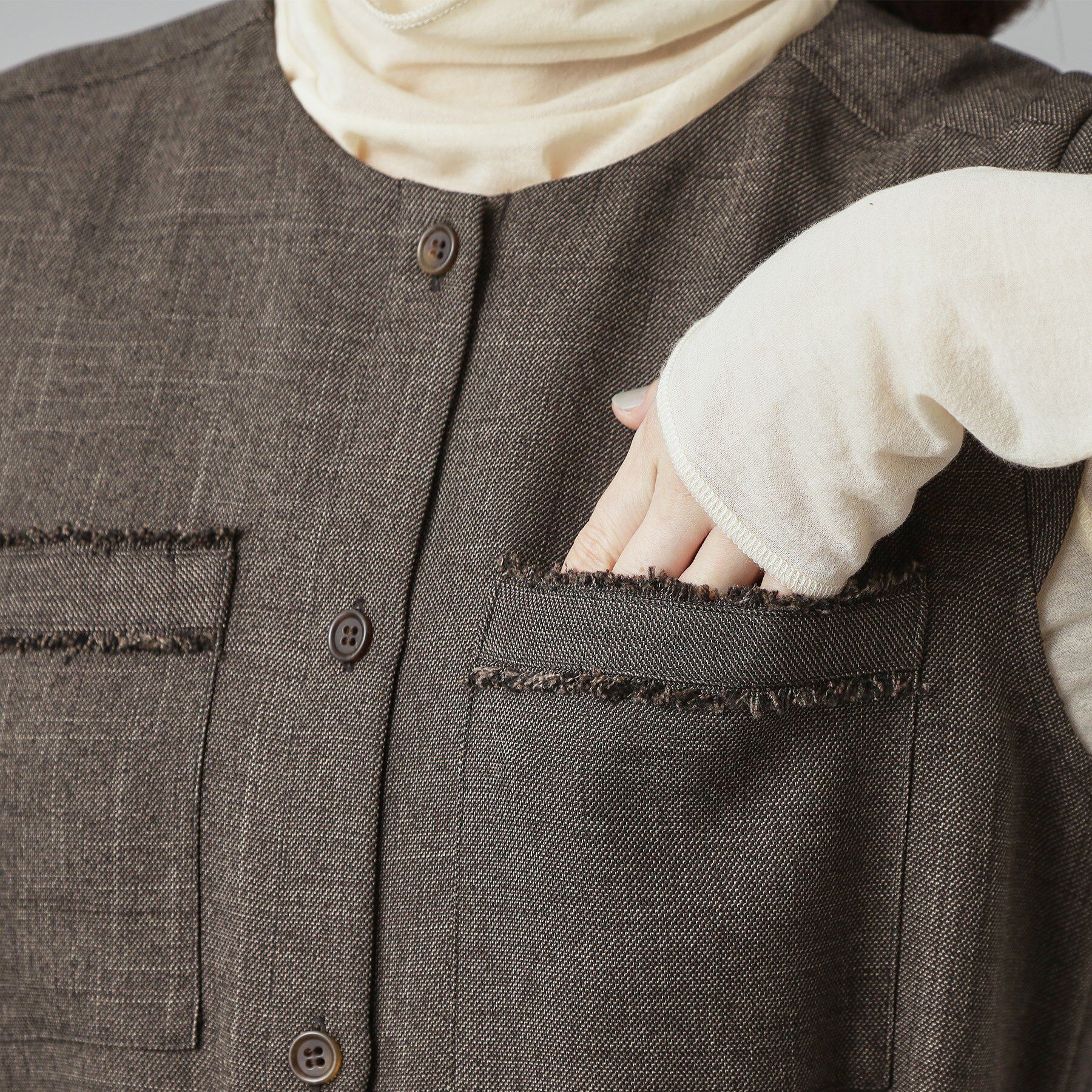 DRESSTERIOR「【洗える/前開きボタン】ウォッシャブルツイードライクワンピース」|ワンピース|