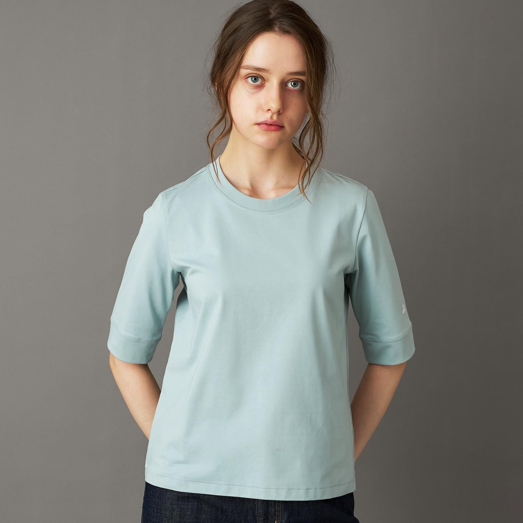 DRESSTERIOR「【洗える/五分丈】バックブリーズテック五分丈Tシャツ」|Tシャツ・カットソー|ミントグリーン(02