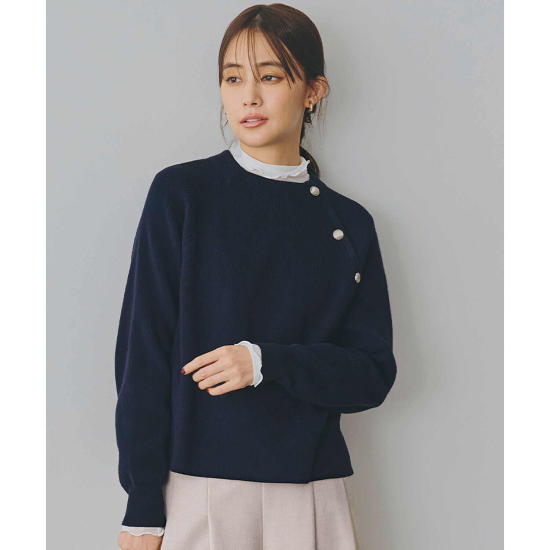 grove「肩釦ラグランスリーブプルオーバー」|ニット・セーター|ネイビー(094)