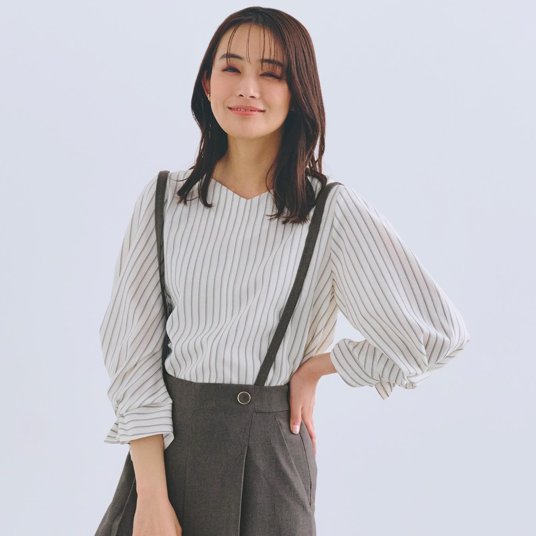 grove「【毎日着たい】麻調メッシュ袖コンシャスブラウス」|シャツ・ブラウス|オフストライプ(30