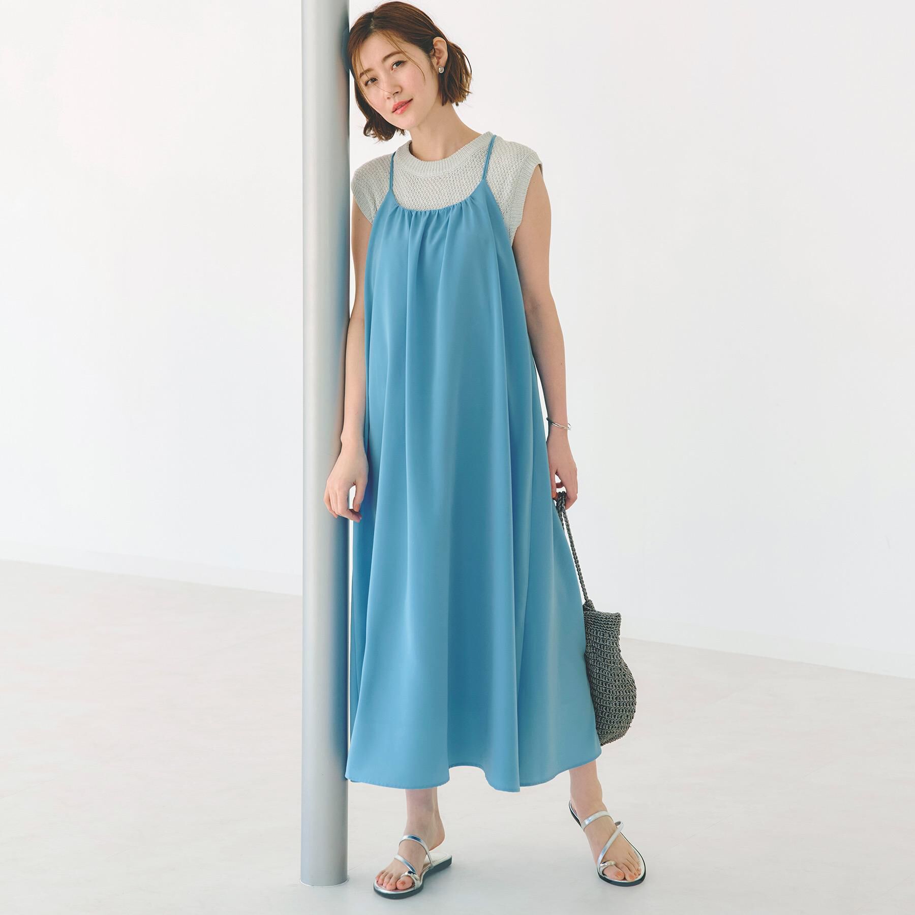 grove「たっぷりギャザーが揺れる、華やかなキャミワンピース」|ワンピース|ブルー(091)