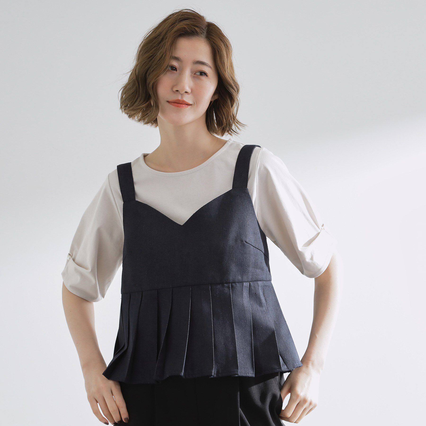 grove「【2点SET/体型カバー】夏から秋まで着まわせる！プリーツビスチェセットアップ」|スーツ|