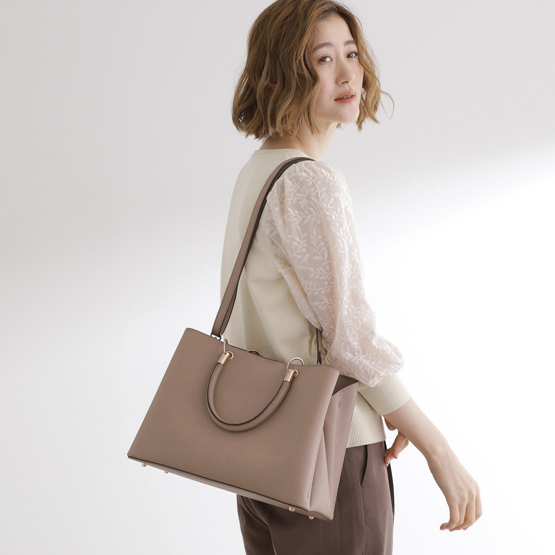 grove「リングハンドル2WAYトート」|トートバッグ|トープ(054)