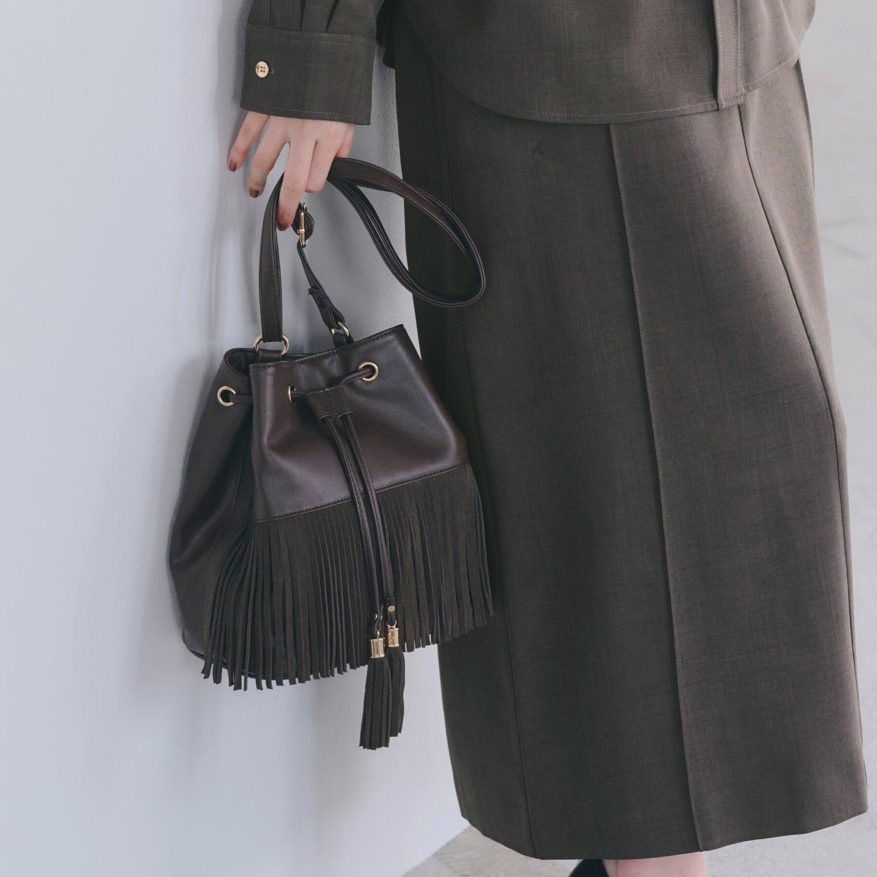 grove「スエードフリンジ巾着ショルダーバッグ」|ショルダー・メッセンジャー|