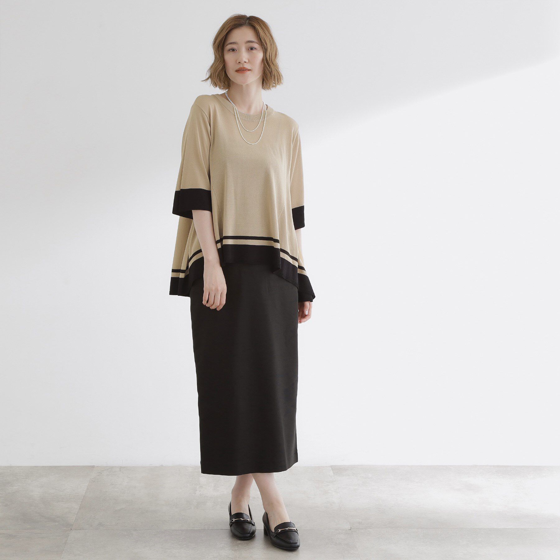 grove「涼やか体型カバー　配色シアーニットプルオーバー」|ニット・セーター|