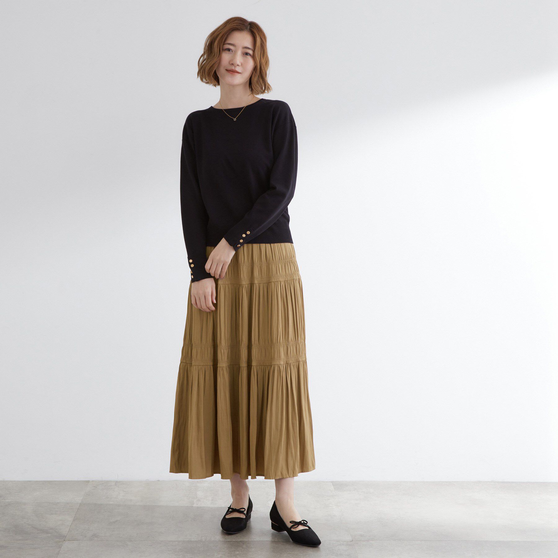 grove「軽やかに体型カバーも叶う　シャーリングティアードスカート」|スカート|