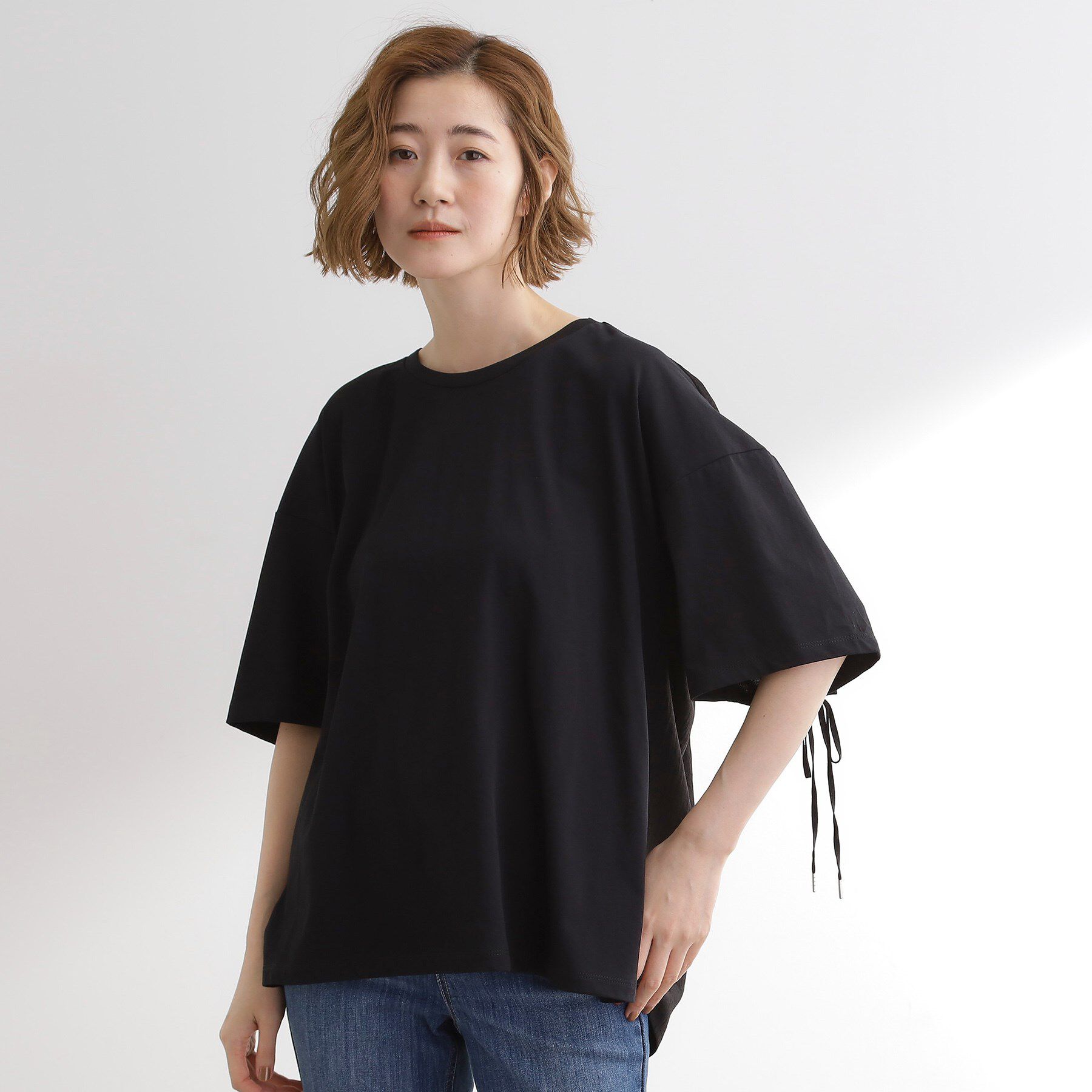 grove「後ろ姿で魅せる　バックドロストシャーリングTシャツ」|Tシャツ・カットソー|ブラック(019)