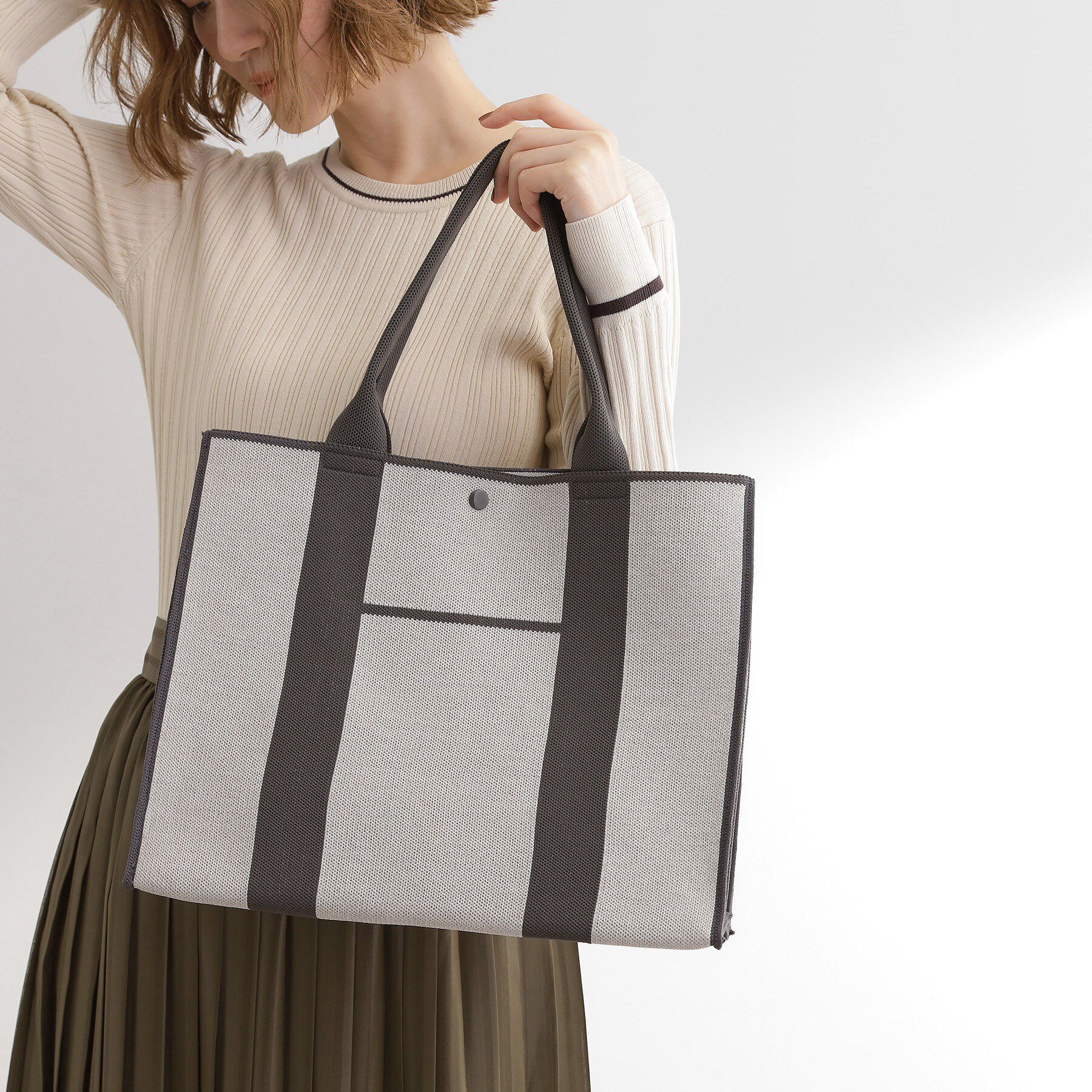 grove「アソートニットA4トート」|トートバッグ|グレー(012)