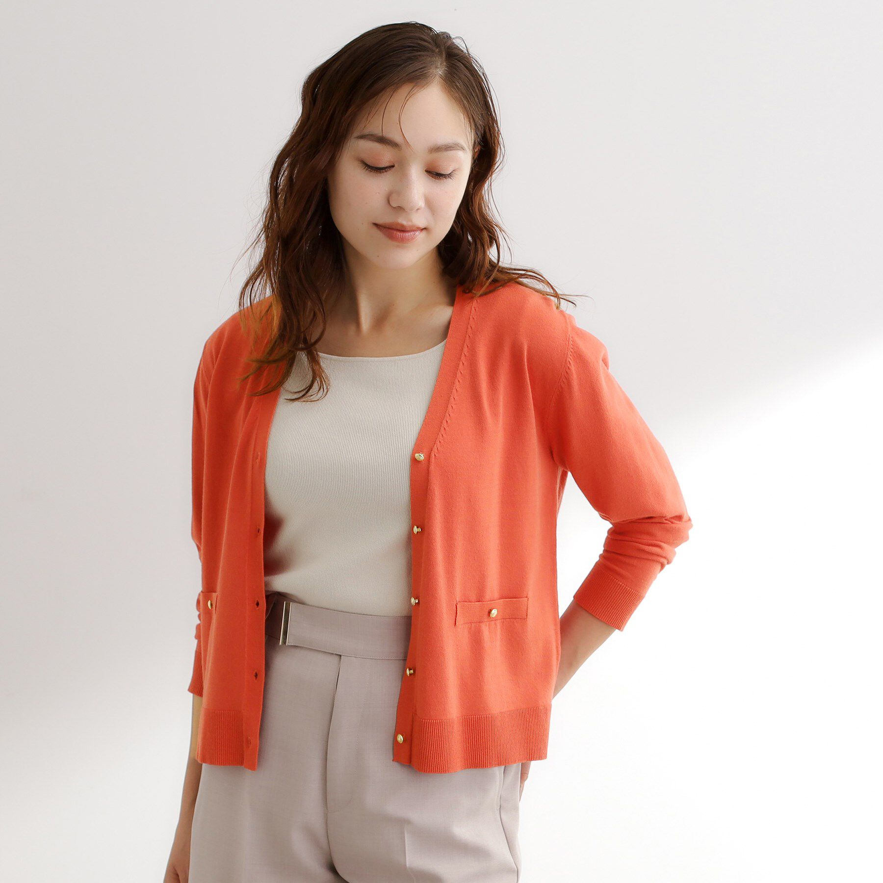 grove「【アンサンブル対応】金ボタンVネックカーディガン」|カーディガン|オレンジ(067)