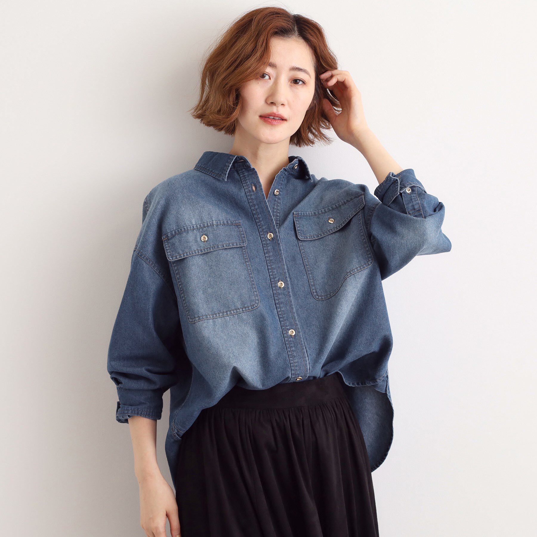 grove「【選べる着丈】オーバーサイズデニムシャツ」|シャツ・ブラウス|