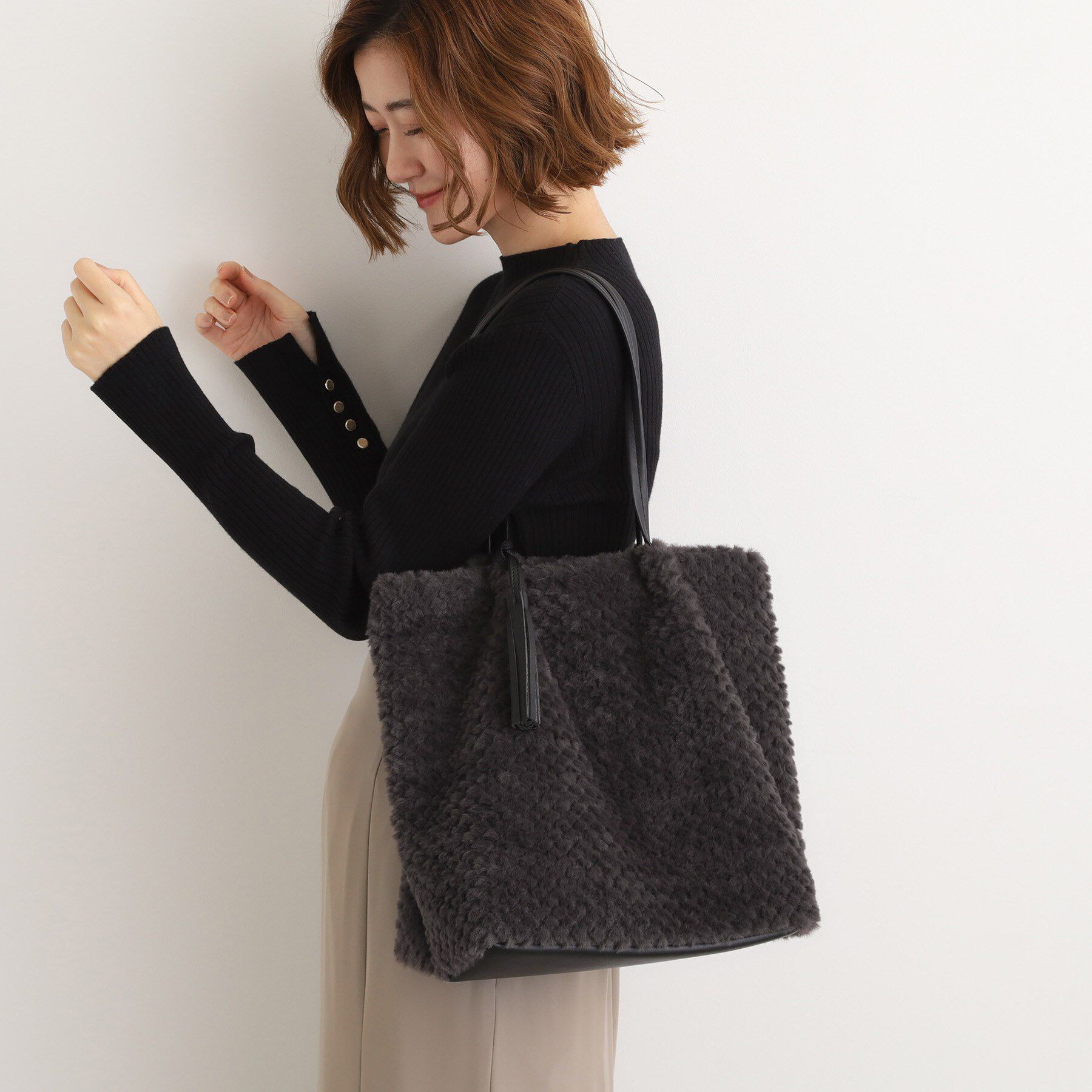 grove「ポコポコエコファータッセルトート」|トートバッグ|