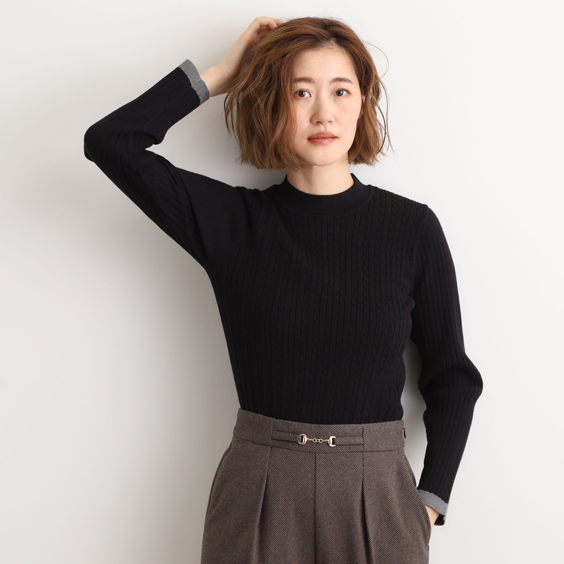 grove「袖口配色リブニット」|ニット・セーター|ブラック(019)