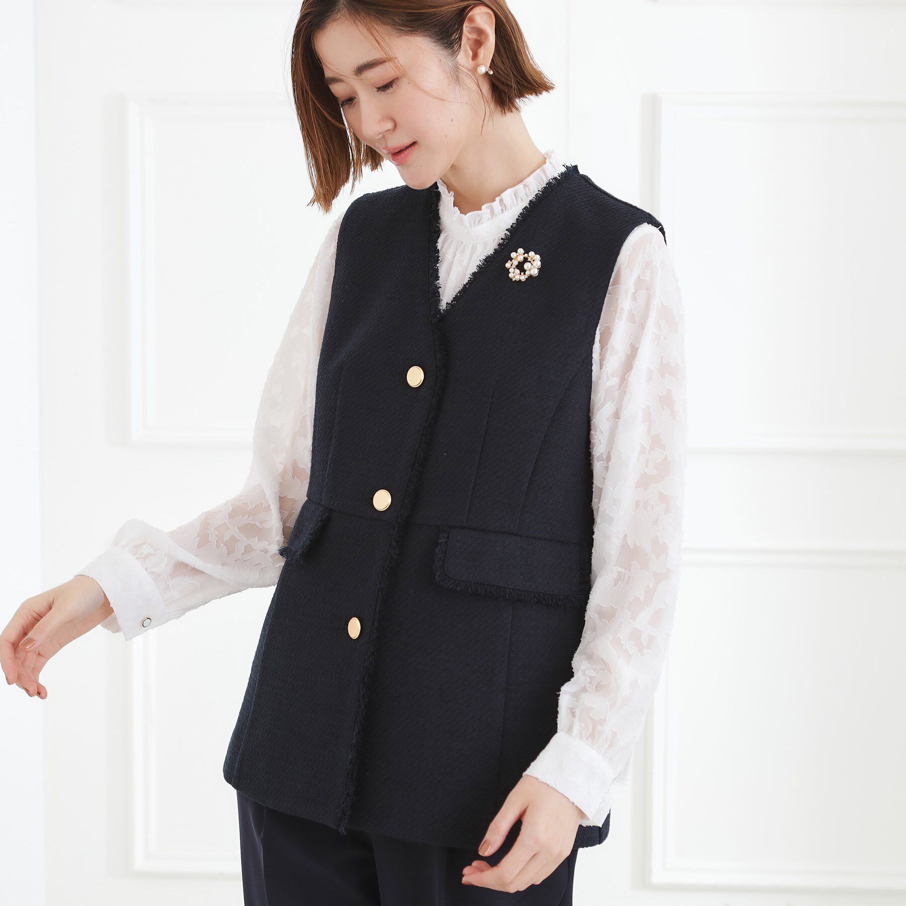 grove「【手洗いOK】ツイードペプラムジレ」|ベスト・ジレ|