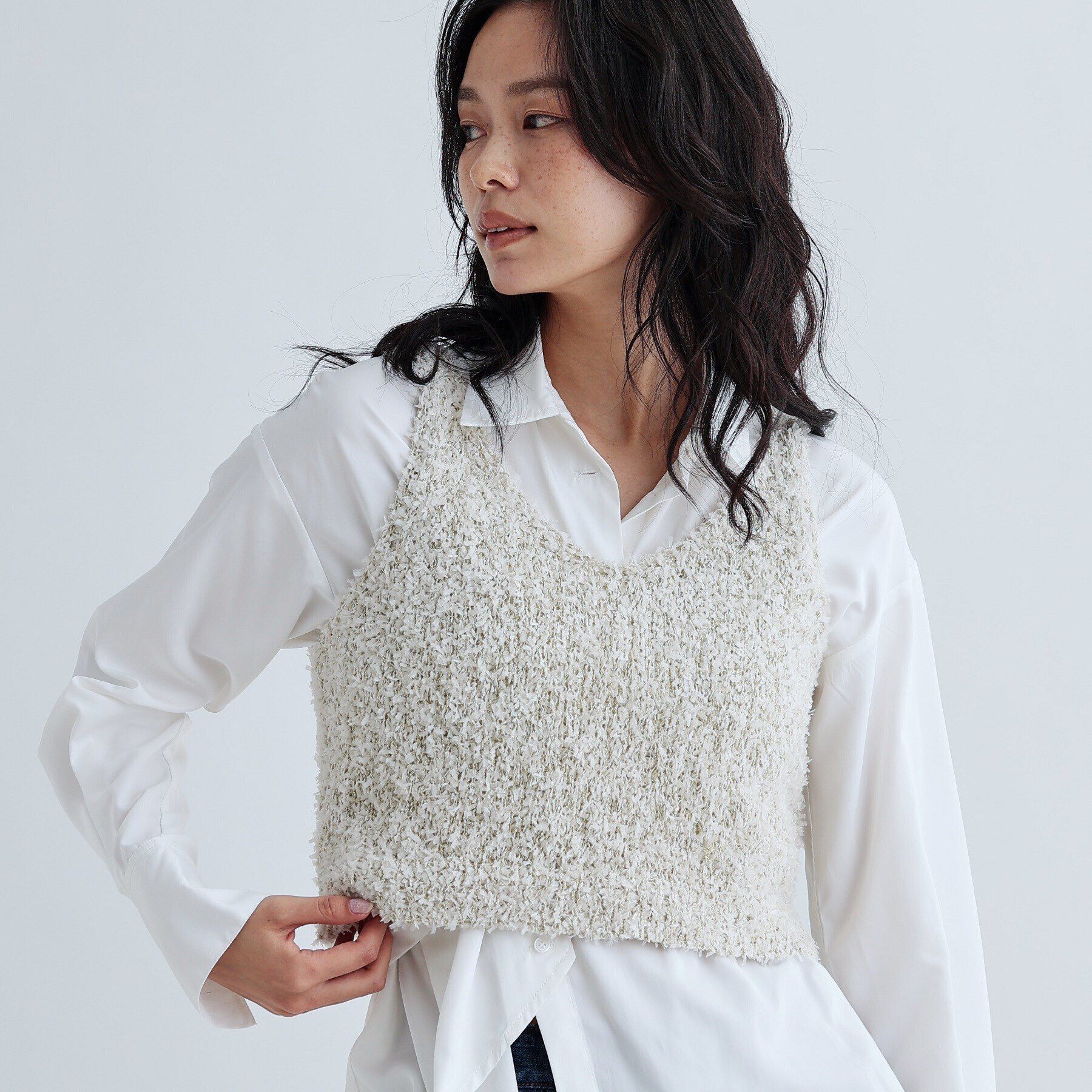 GALLEST「フェザーヤーンベスト」|ベスト・ジレ|ホワイト(001)