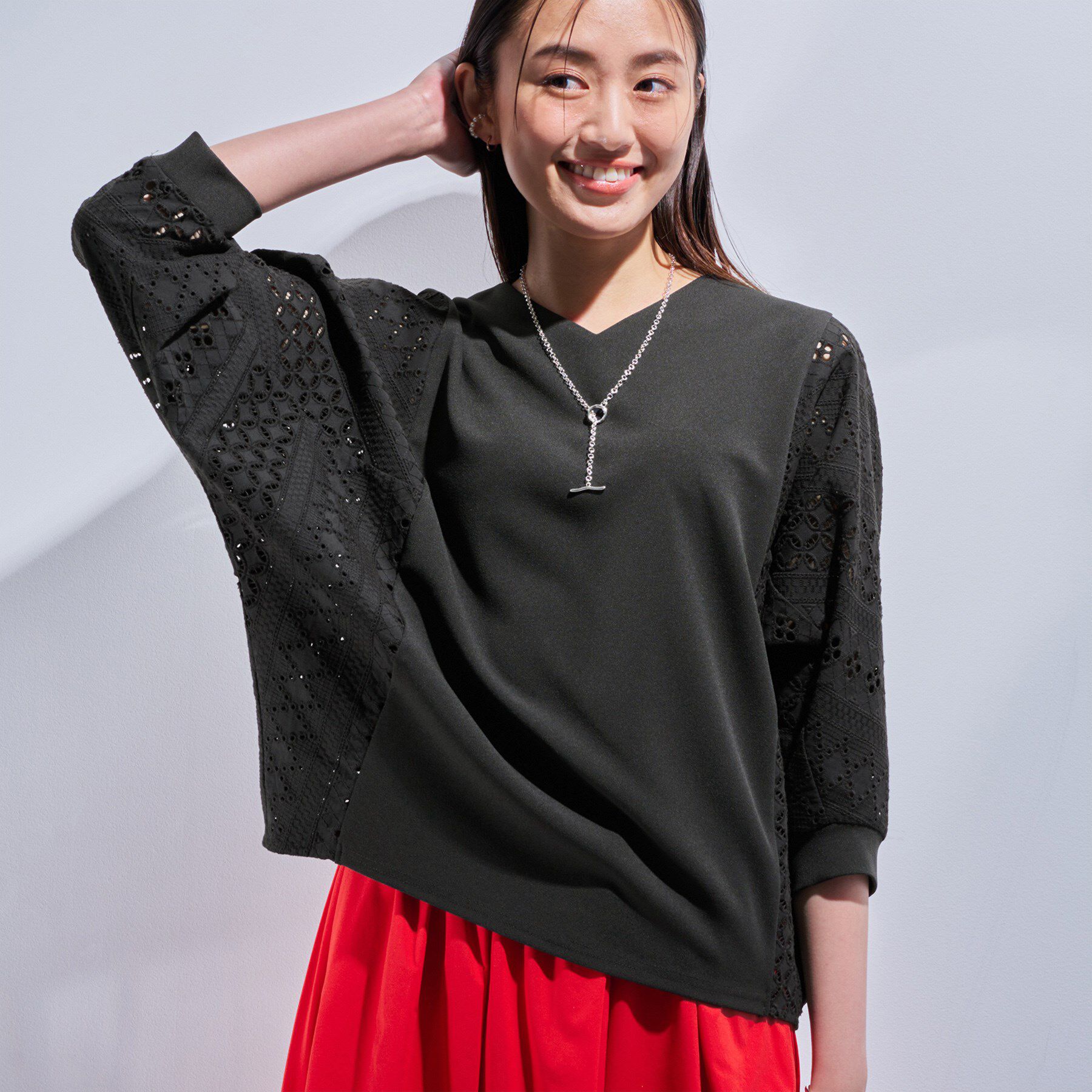 INDIVI「【洗える／体型カバー】レースコンビトップス」|Tシャツ・カットソー|