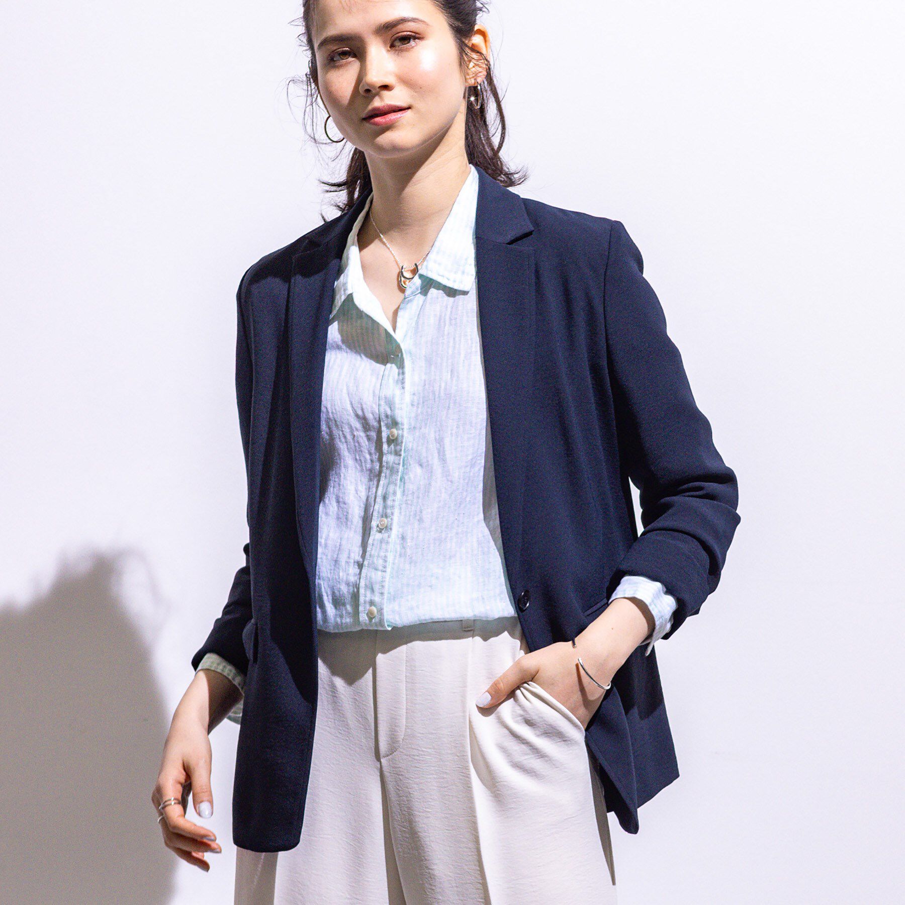 INDIVI「【着る日傘/遮熱/UVケア】ナローテーラードカラージャケット」|スーツ|ネイビー(094)