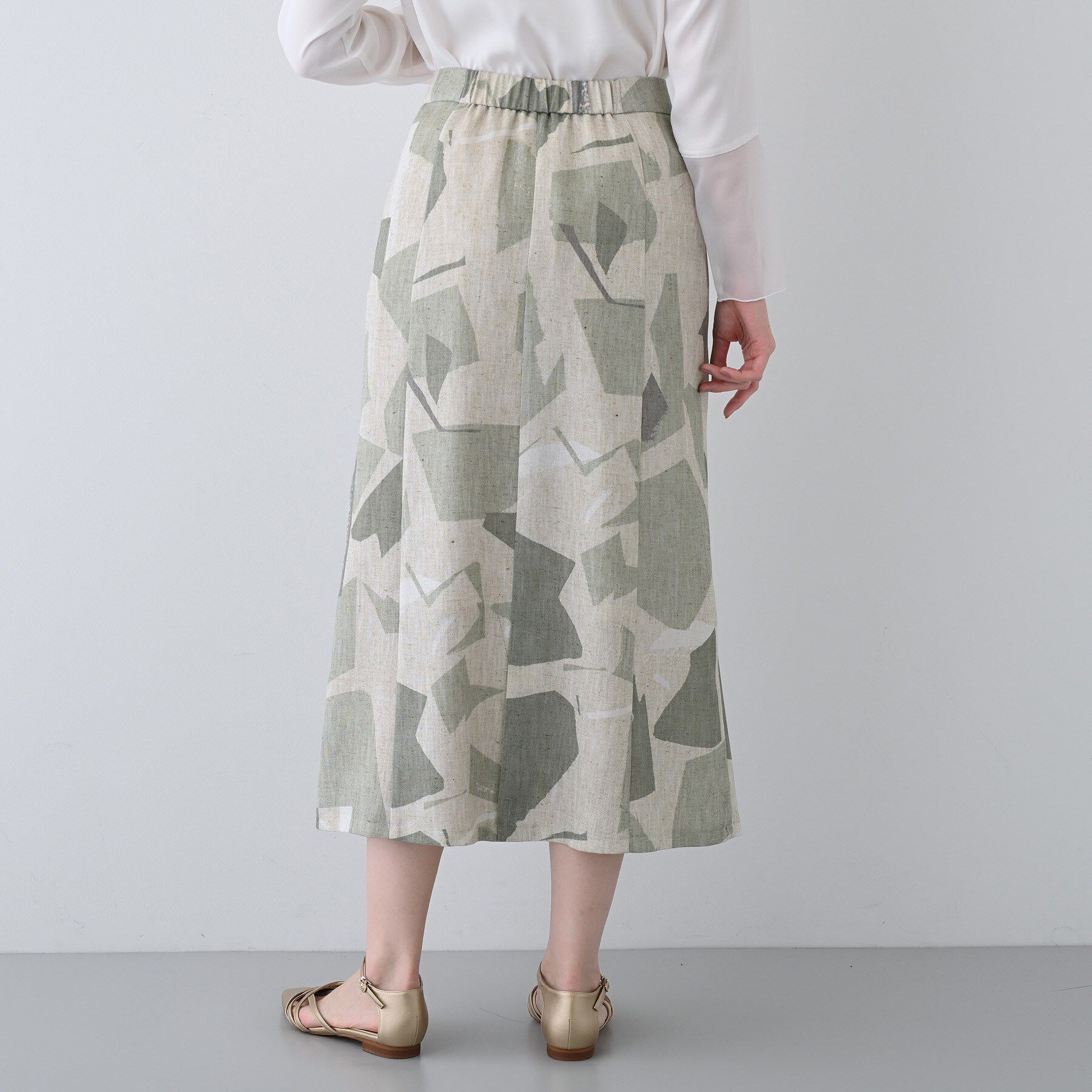 INDIVI「【洗える】リネンライク ブロッキングプリントスカート」|スカート|