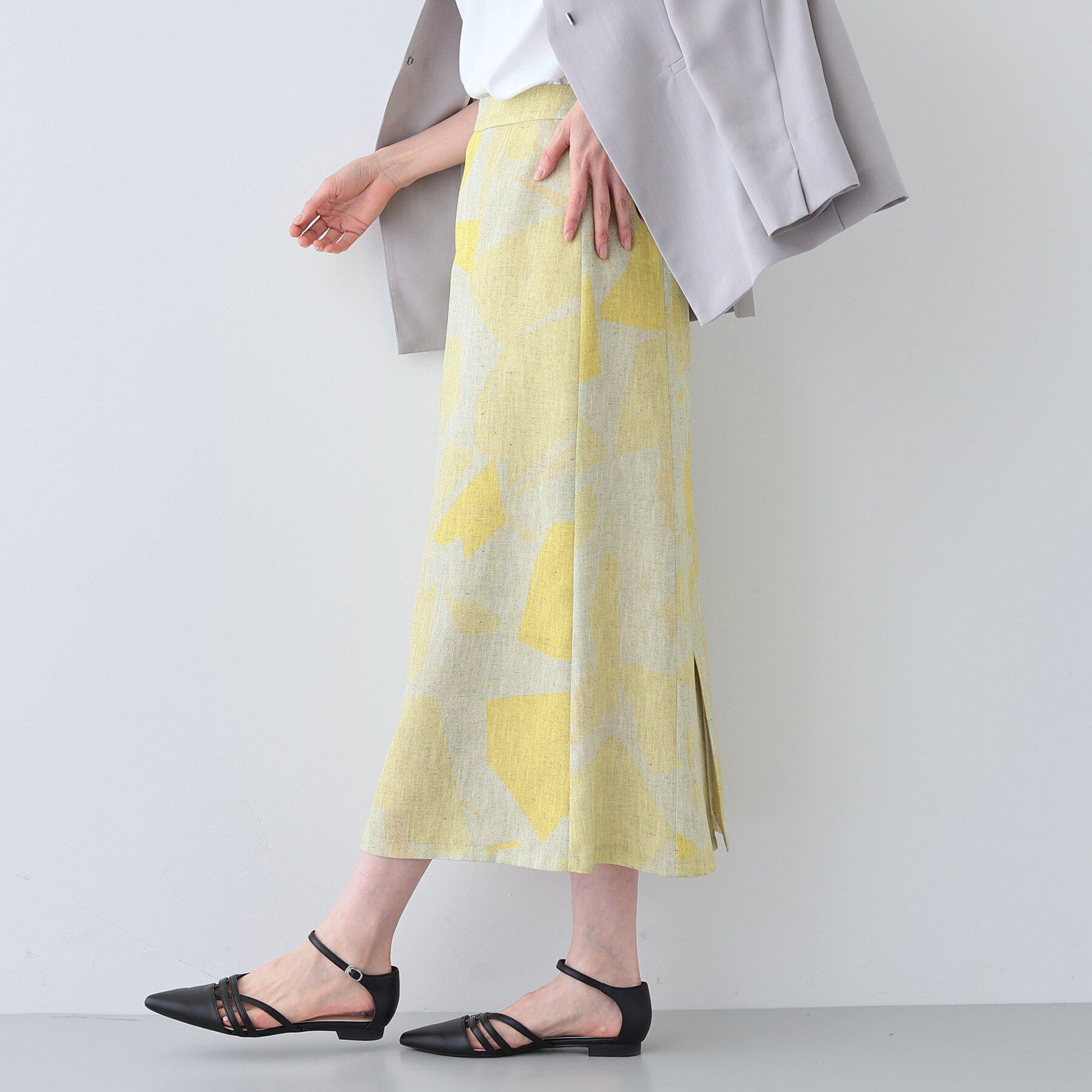 INDIVI「【洗える】リネンライク ブロッキングプリントスカート」|スカート|