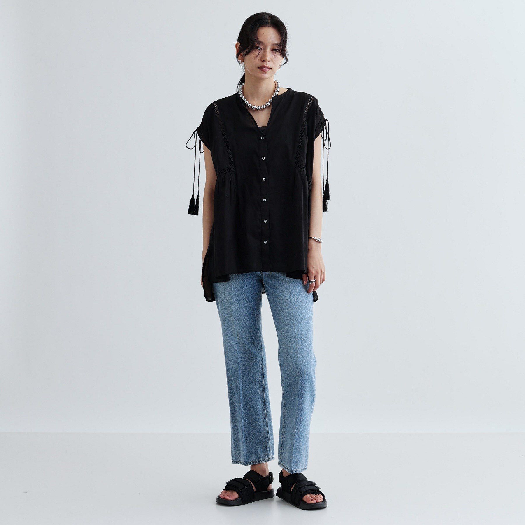 GALLEST「シャーリングスリーブコットンブラウス」|シャツ・ブラウス|