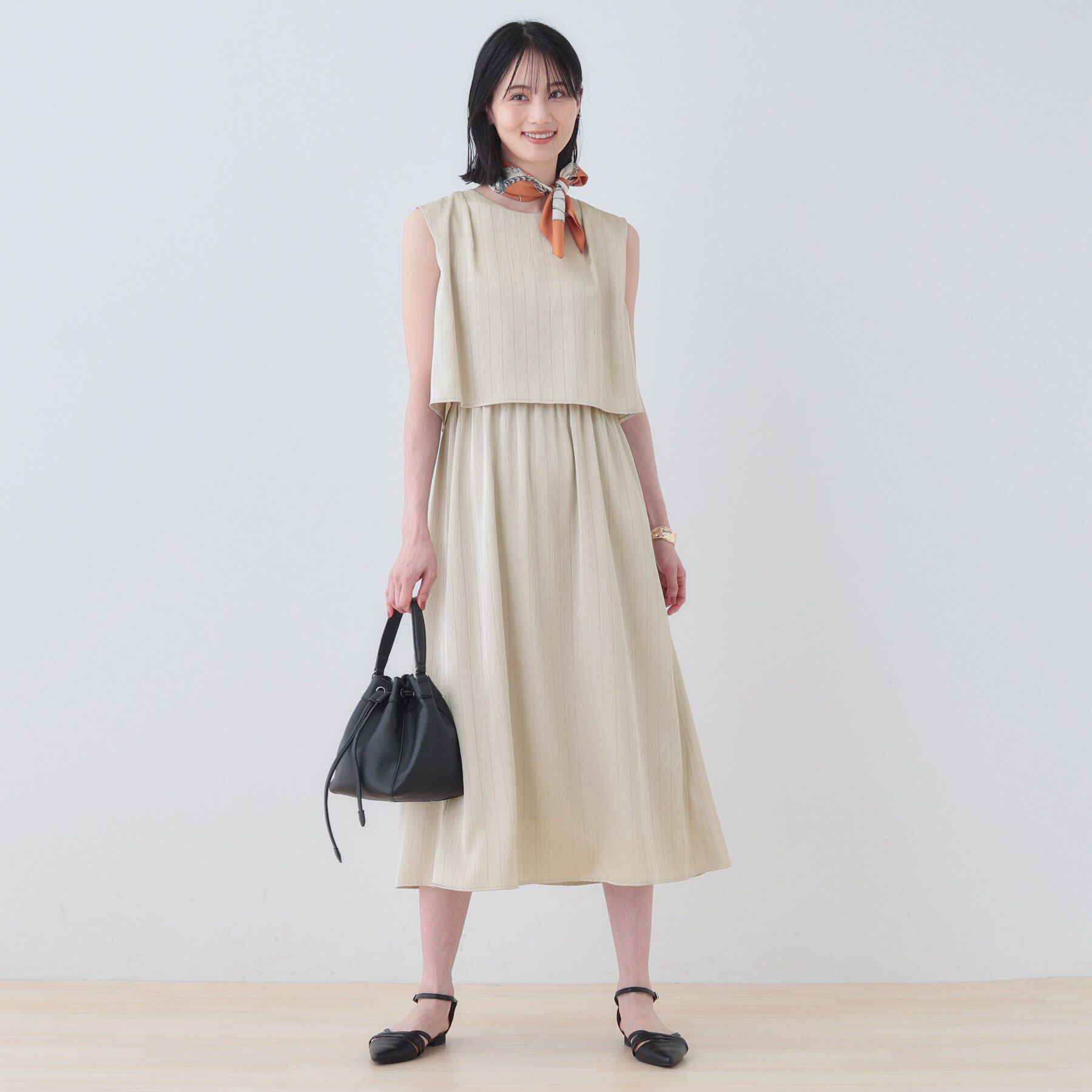 INDIVI「【洗える／UVケア／セット見え】ストライプ柄サテンワンピース」|ワンピース|