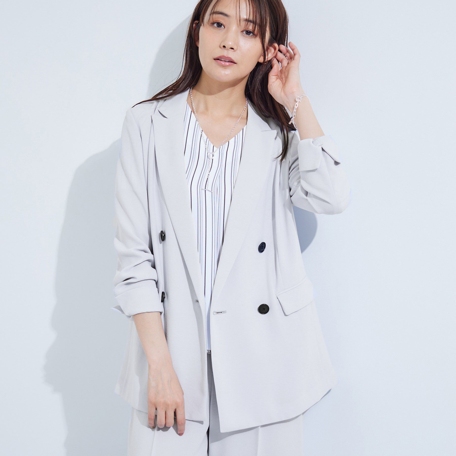 INDIVI「【着る日傘／遮熱／UVケア】ダブルジャケット」|テーラードジャケット|ライトグレー(011