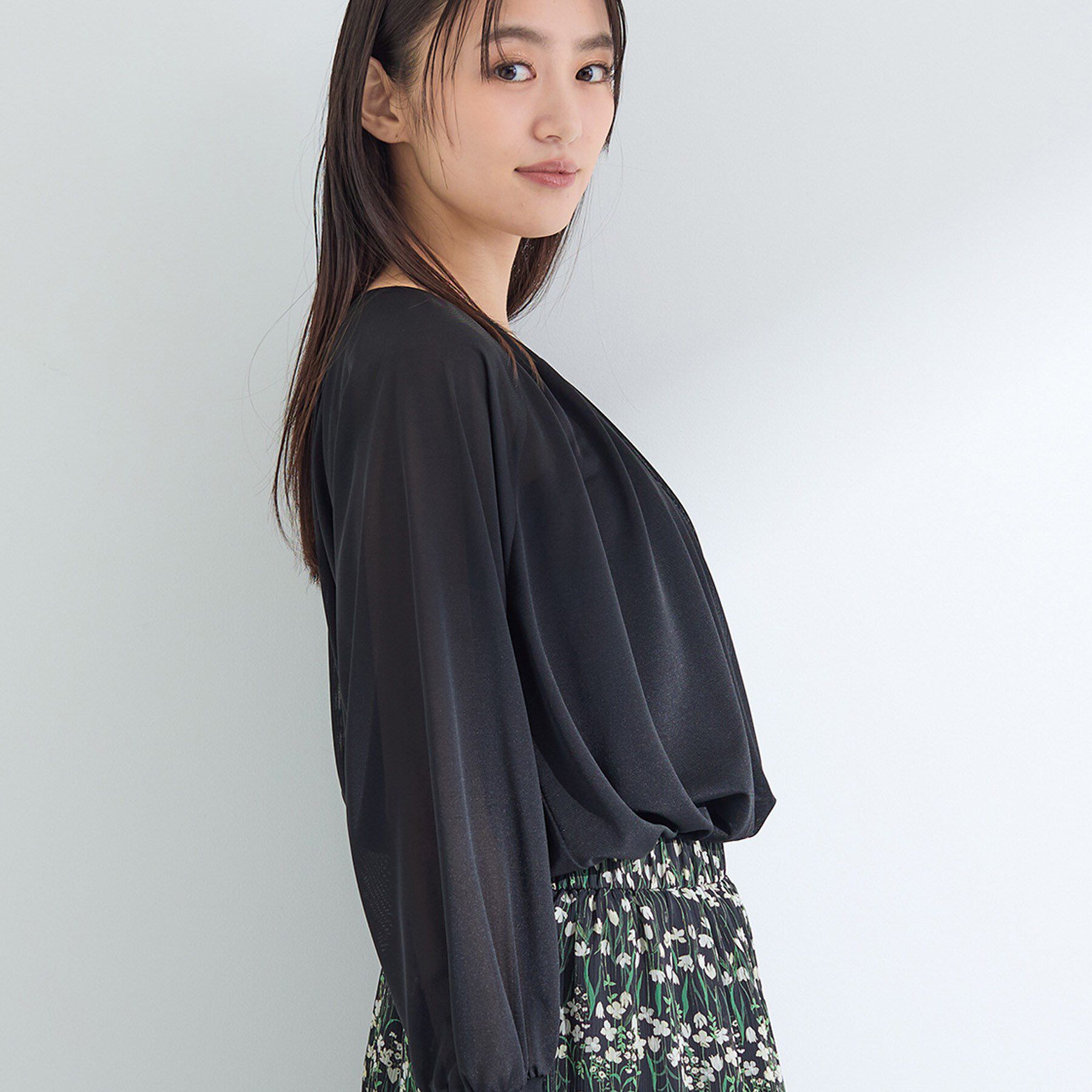 INDIVI「【体型カバー／マシンウォッシュ対応】シアージャージトップス」|Tシャツ・カットソー|