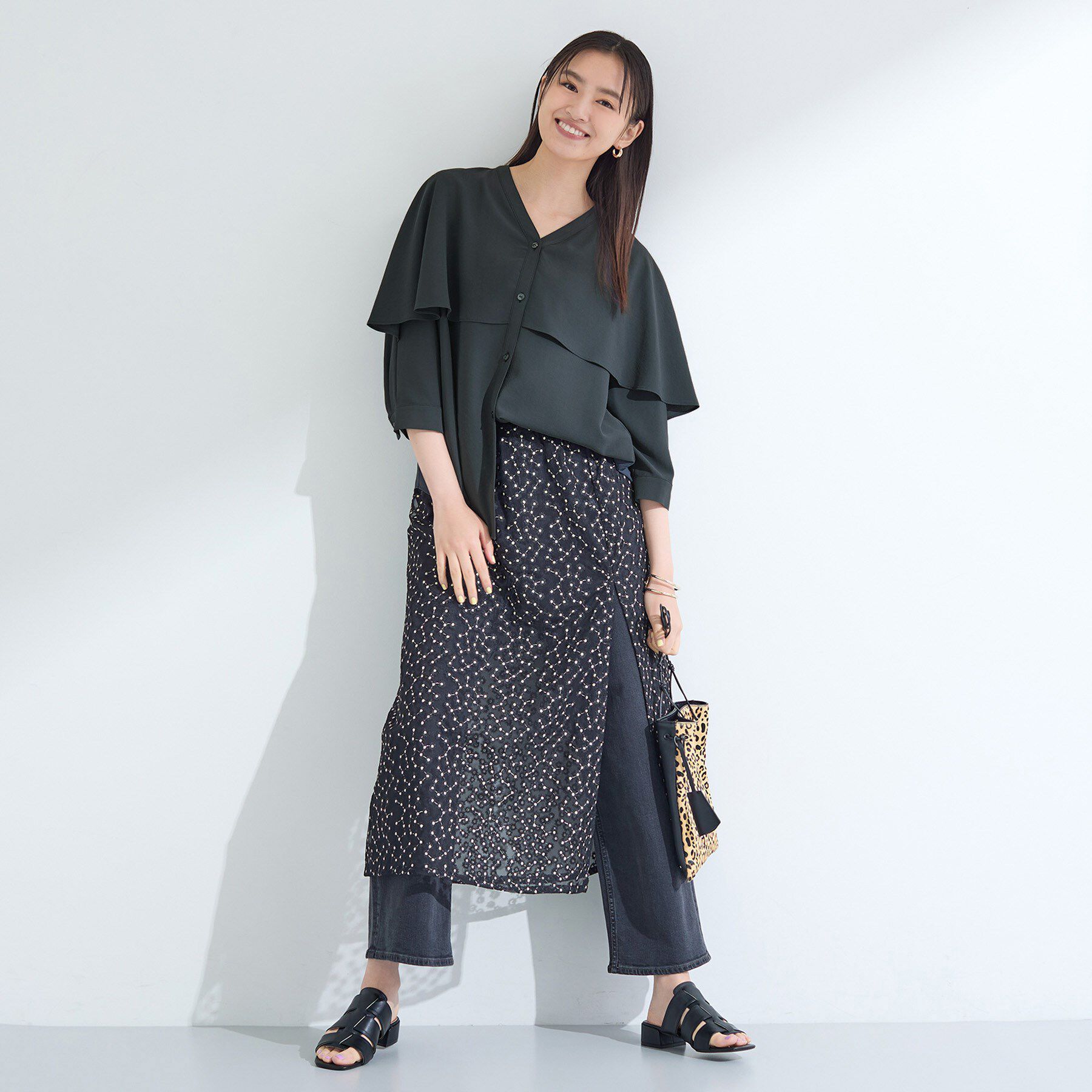 INDIVI「【羽織りとしても活躍！】ケープカラーブラウス」|シャツ・ブラウス|