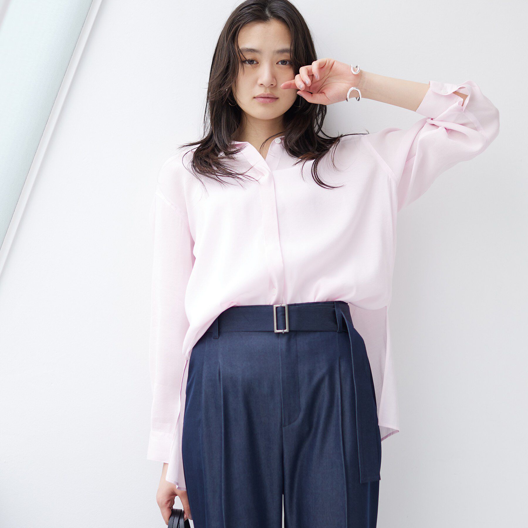 INDIVI「【体型カバー／清涼感】シアーオーバーシャツ」|シャツ・ブラウス|ライトピンク(070